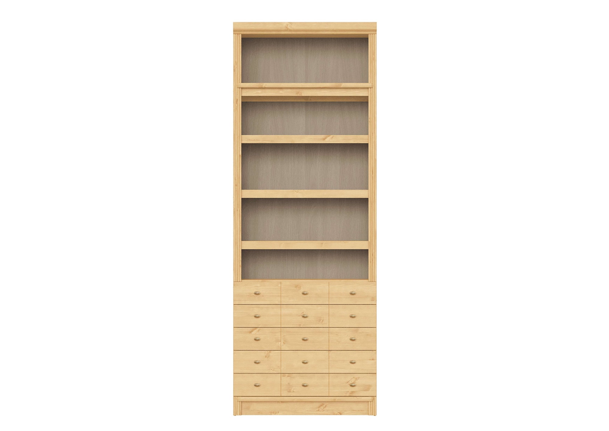 Home affaire Bücherregal »Soeren Regal mit 5 breiten Schubkästen in geteilter Optik« T/H: 80/29/220 cm, Kiefer FSC®-zertifiziert, elegante Metallgriffe