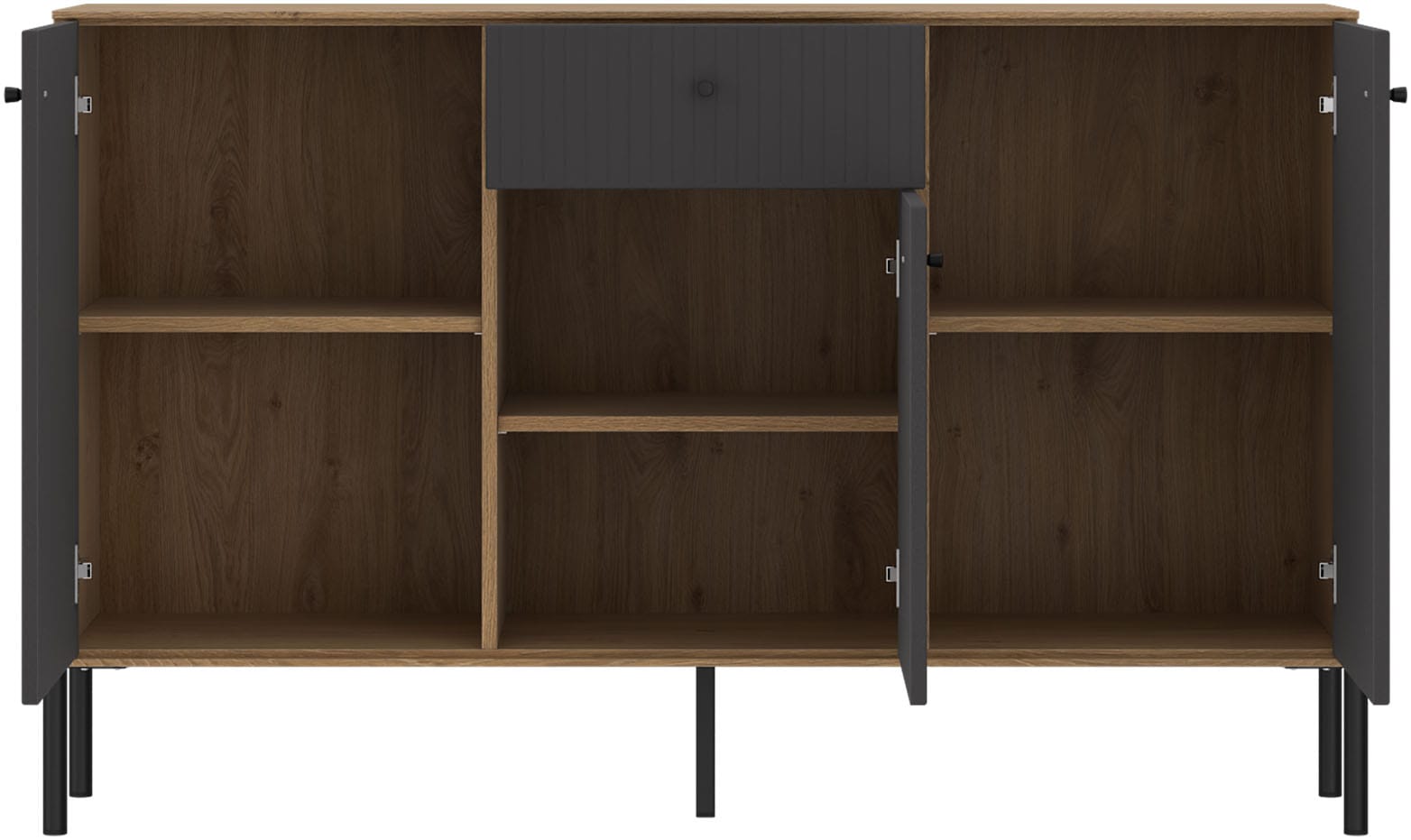 OTTO home Sideboard Sideboard, Breite 136 cm, mit geriffelten Fronten, auf Metallfüßen