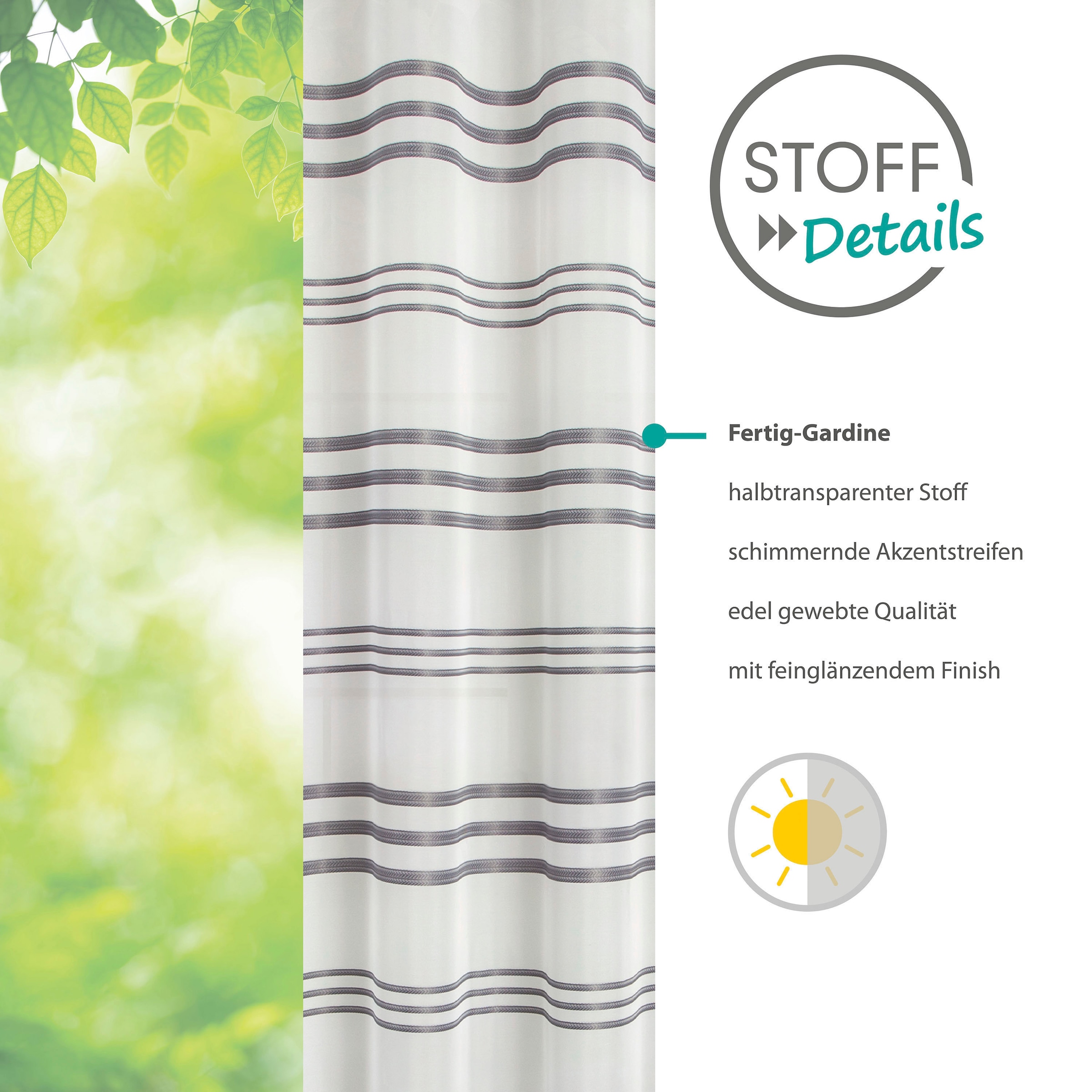 decolife Gardine »Nalu«, (1 St.), Ösenschal weiß mit grauen Streifen online  kaufen