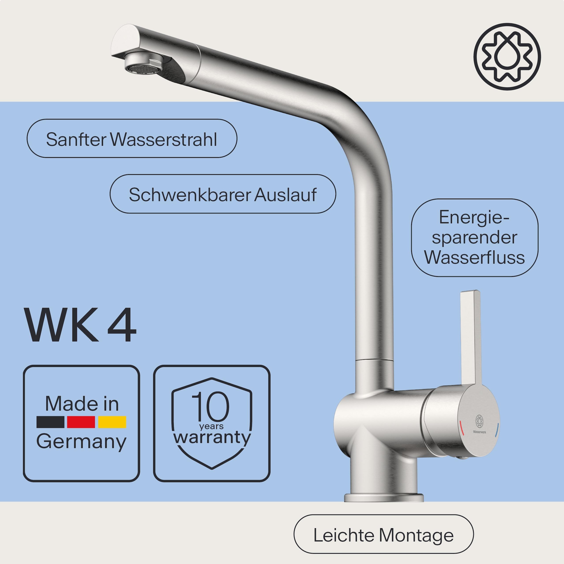 WASSERWERK Spültischarmatur »WK 4, Wasserhahn, Küche, Einhebelmischer« 360° schwenkbar, Cold-Start-Funkt., geräuscharm