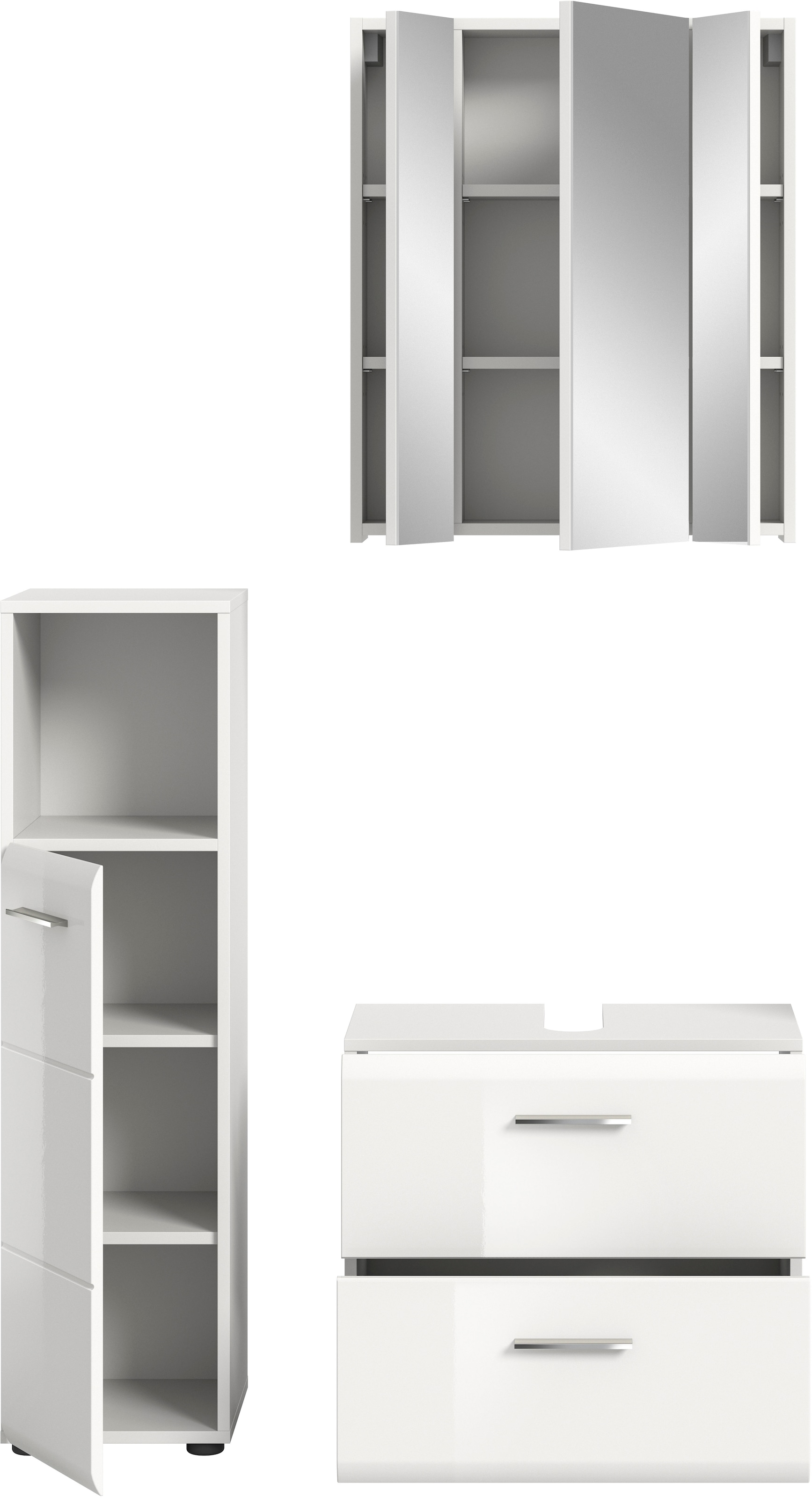 INOSIGN Badmöbel-Set »FLORENZ, TOPSELLER!, 3-teilige Badkombination, hochwertige MDF-Front«, (best. aus: Midischrank hoch, Waschbeckenunterschrank, Spiegelschrank), Bad-Kombination, Bad-Möbel, Badezimmer, Kombination, Kombi