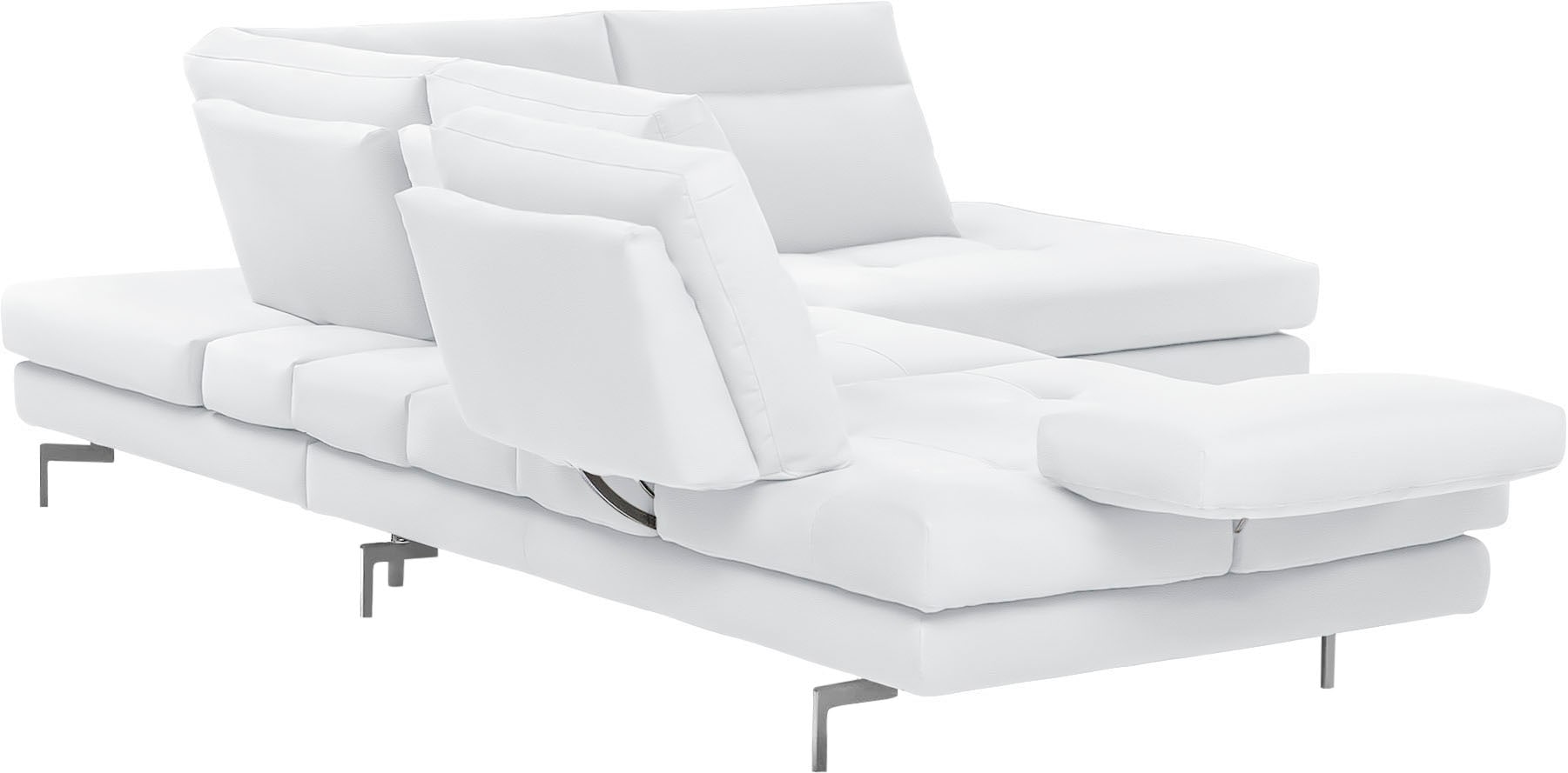 CALIA ITALIA Ecksofa »Toby Wing, L-Form, Multifunktionssofa, bequem und edel«, Sitztiefenverstellung und Armteilfunktion, Füße chrom glänzend