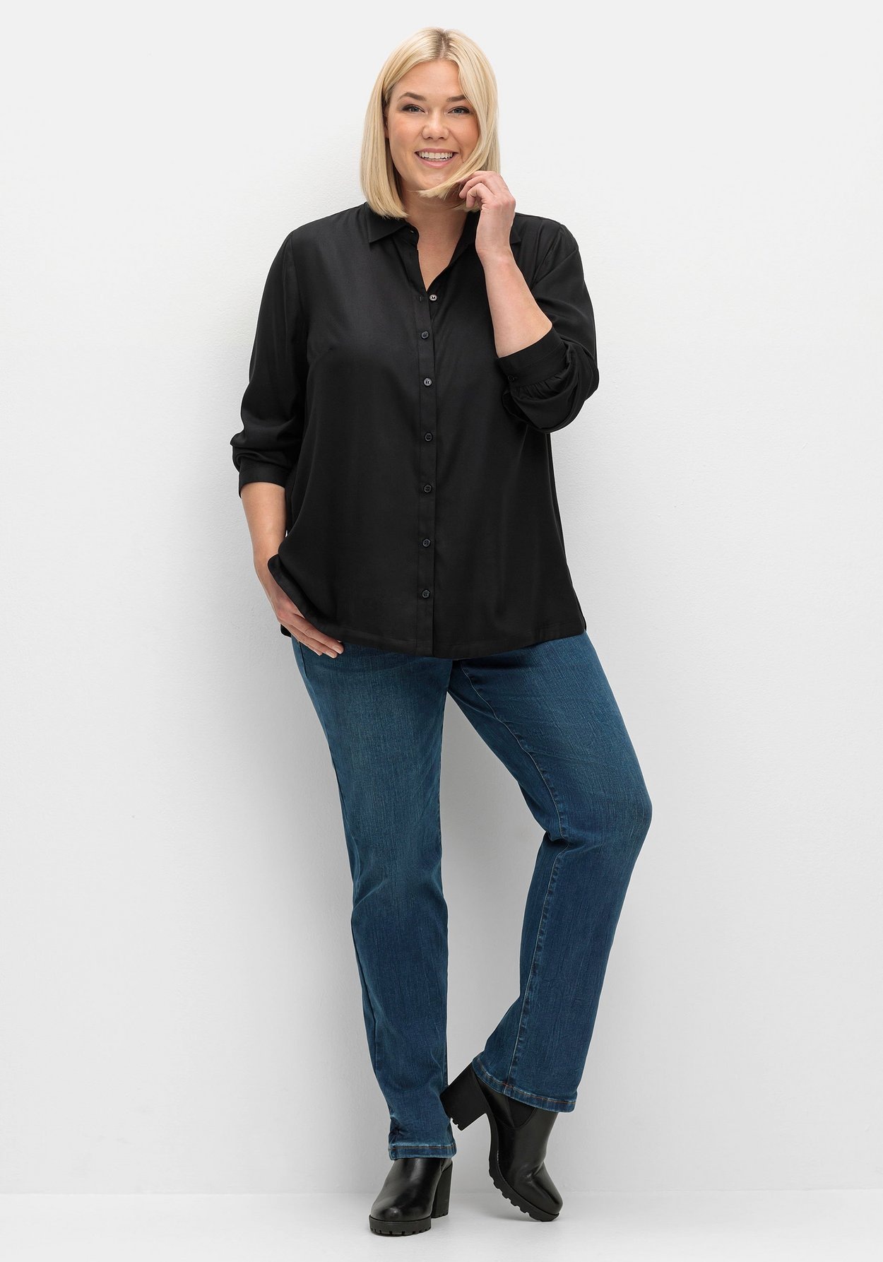 Sheego Hemdbluse »Bluse aus weich fließendem Viskose-Twill«