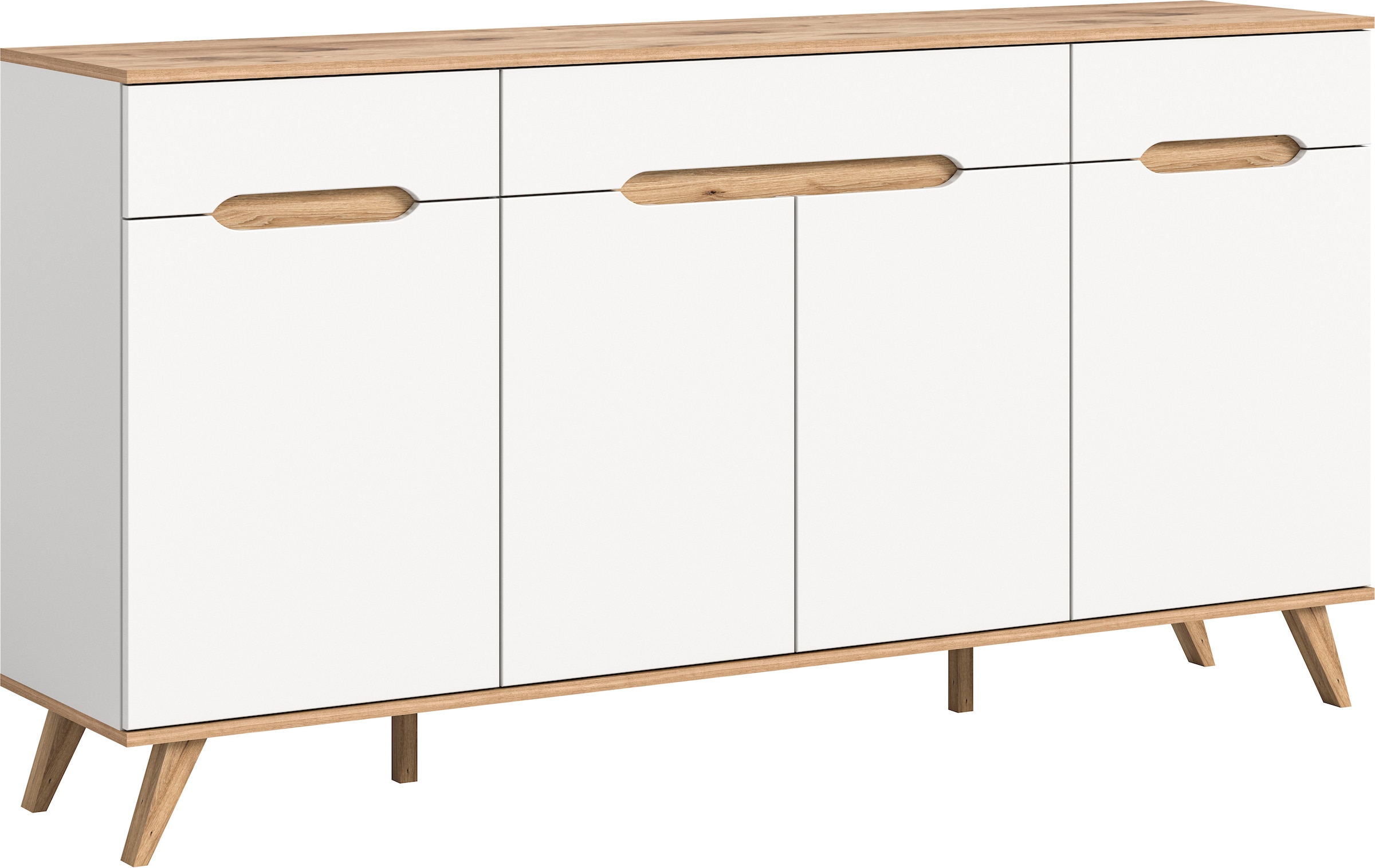 Home affaire Sideboard »Alesund, Breite 185 cm, 4 Türen, 1 Schubkasten, konischer Fuß«, Scandi-Look, Anrichte, Schrank, Kommode, Wohnmöbel, Wohnzimmer