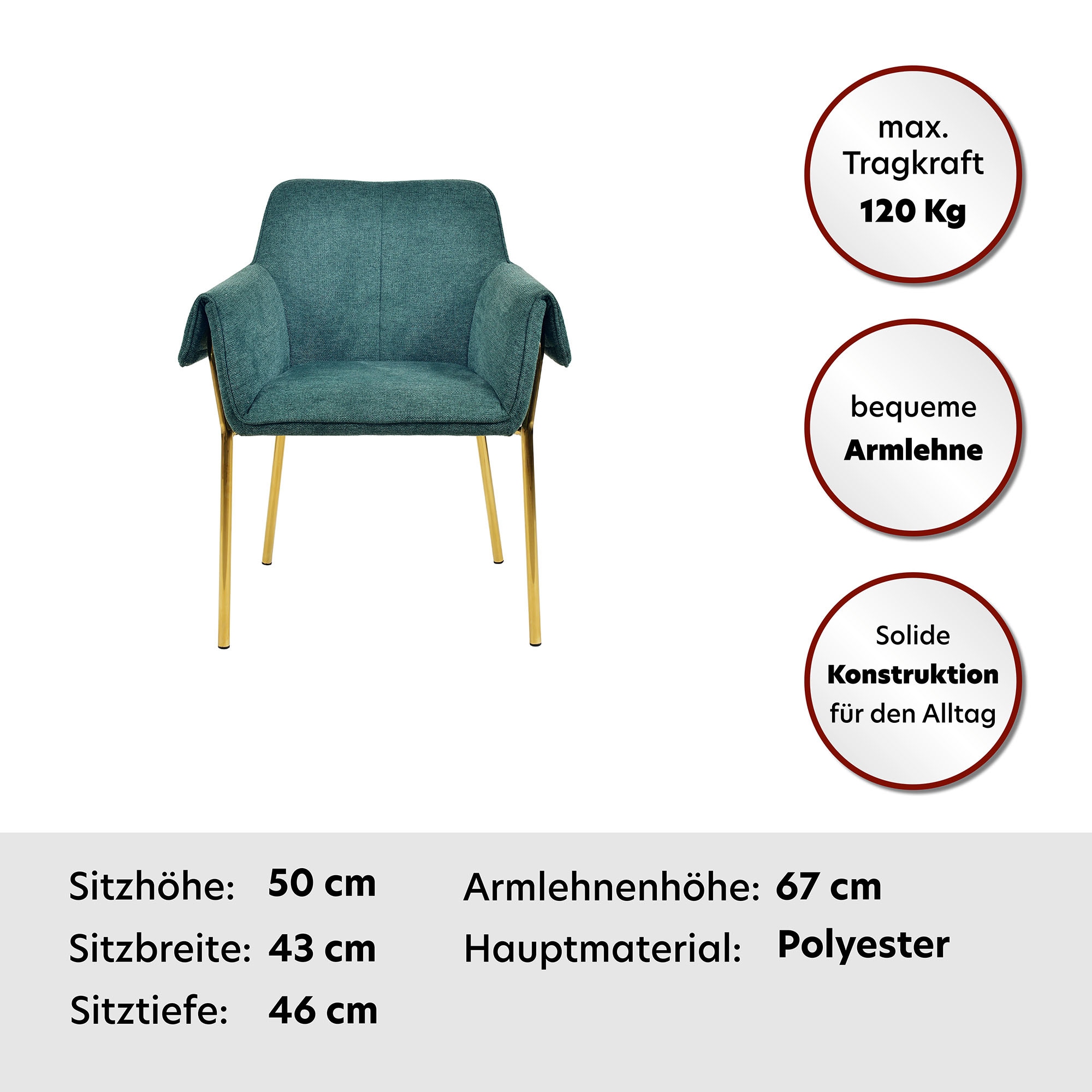 Kayoom Polsterstuhl »Stuhl Galia 125, gepolsterte Rückenlehne und Sitzfäche«, 1 St., gemütliches Desig, goldenes Gestell, pflegeleichter Stoffbezug