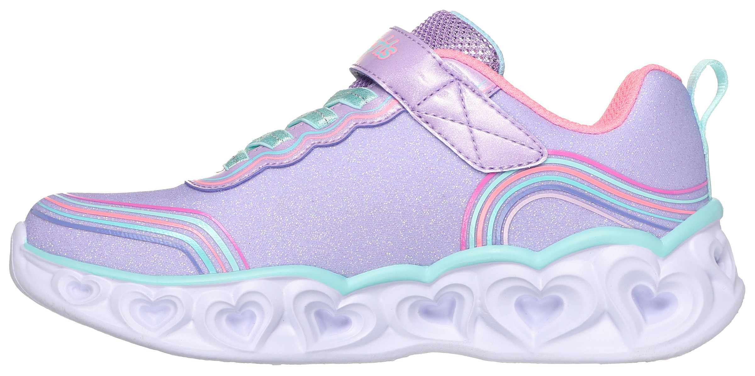 Skechers Kids Sneaker »HEART LIGHTS«, Freizeitschuh, Klettschuh, Blinkschuh mit buntem Regenbogen Stitching