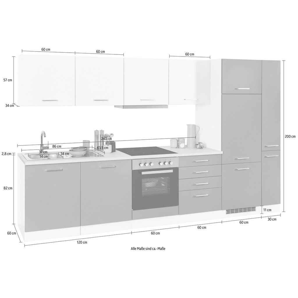 HELD MÖBEL Küchenzeile »Visby«, mit E-Geräten, Breite 330 cm für Kühlschrank