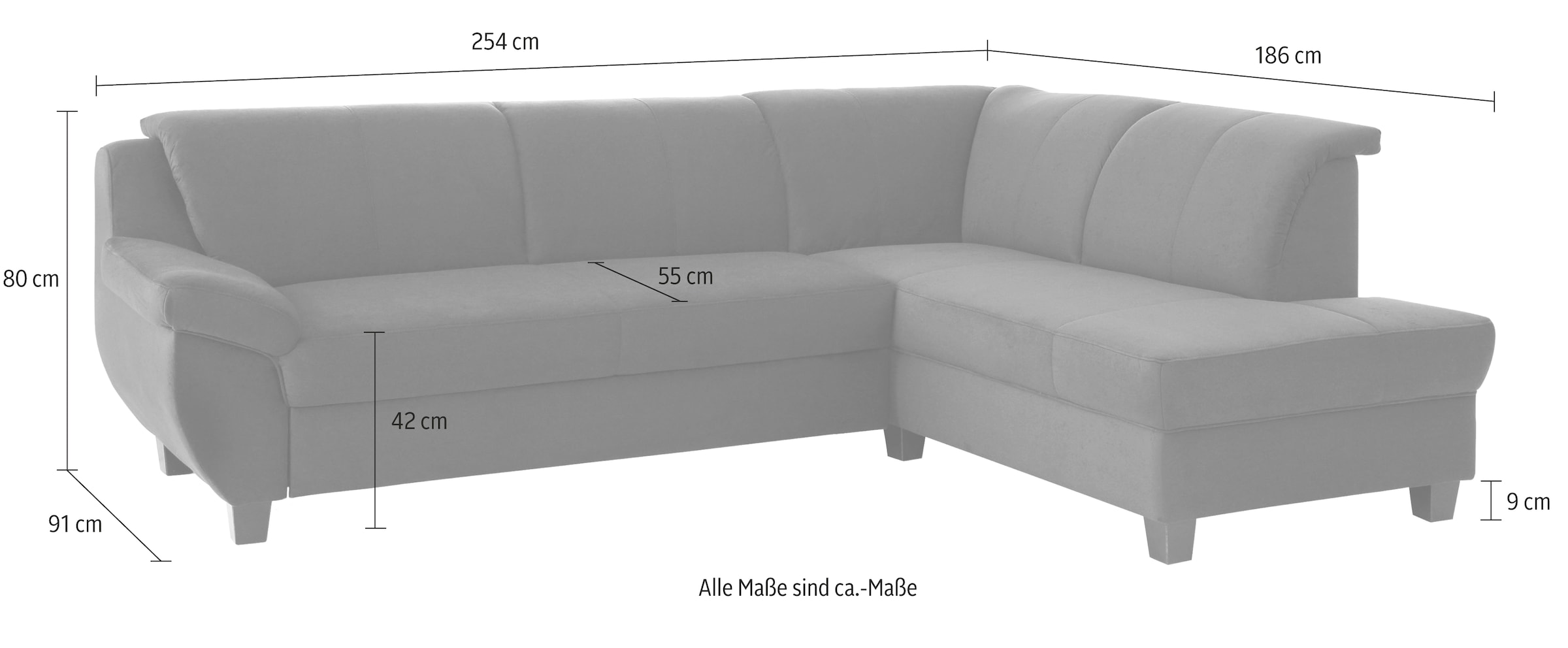 Home affaire Ecksofa »Yesterday L-Form, B/T: 254/186 cm, belastbar bis 140kg/ Sitz«, Microfaser, natur