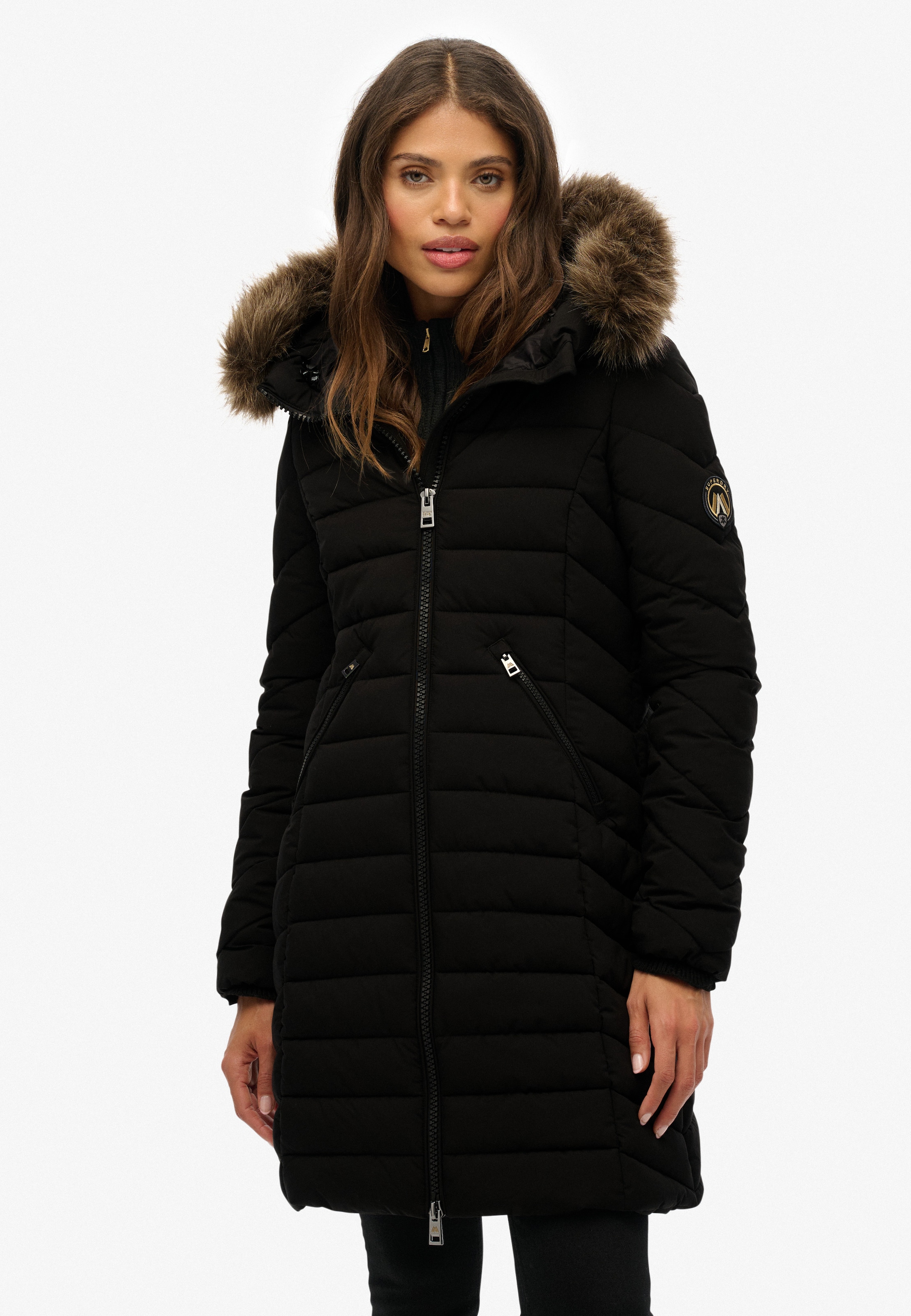 Superdry Steppjacke »FUJI FAUX FUR HOOD MID LENGTH« mit Kapuze