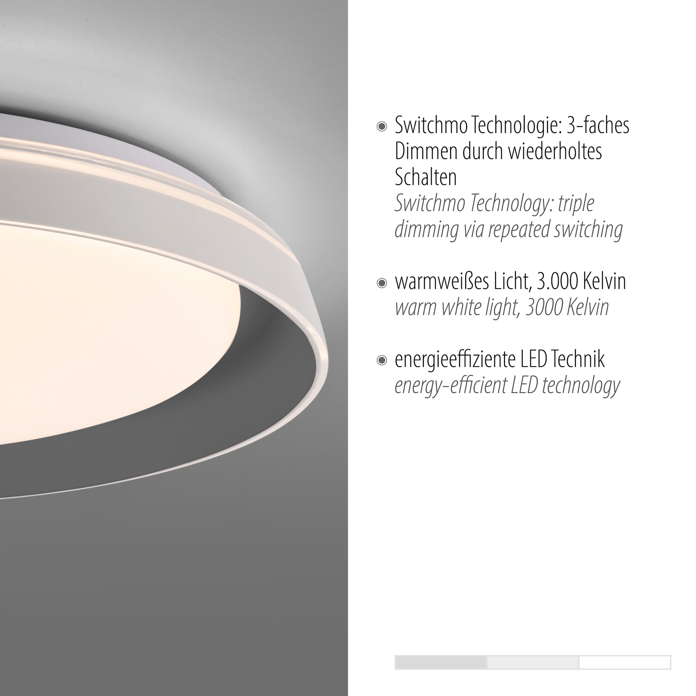 JUST LIGHT Deckenleuchte »SATI« LED-Board 1 Stk. Warmweiß LED, dimmbar, Switchmo, Memory, nach Trennung vom Netz