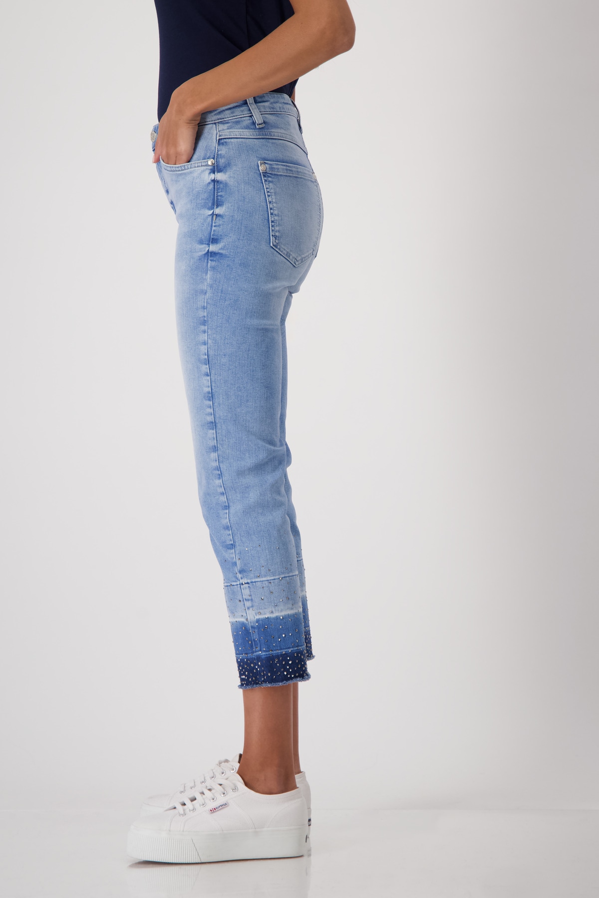 Monari 7/8-Jeans »Hose Jeans Schmuck 64cm«, Mit Gürtelschlaufen