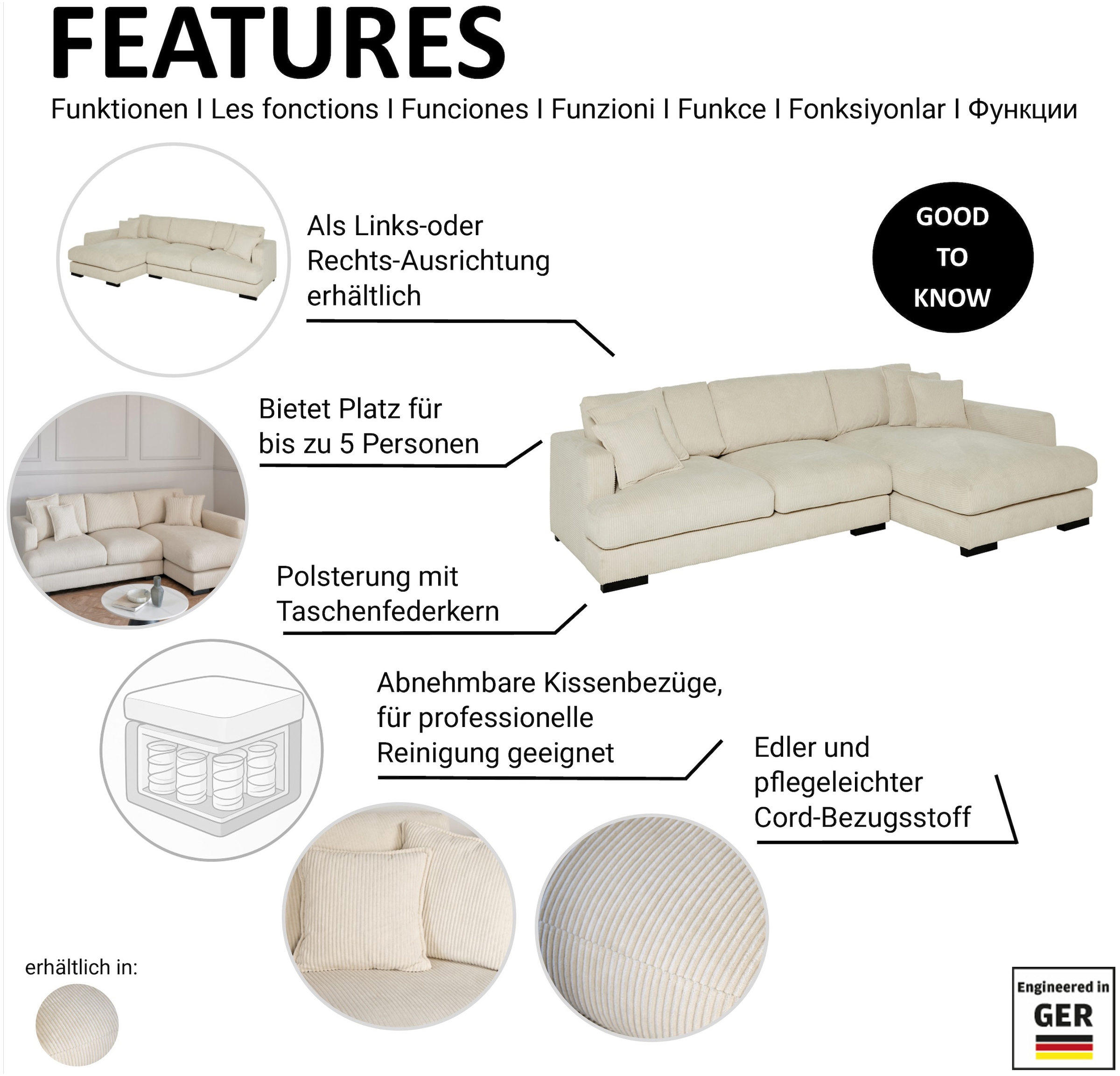Jahnke Ecksofa »RELAX ASPEN CORNER« Platz für bis zu 5 Personen,Taschenfederkernpolsterung,L-Form,B:271 cm