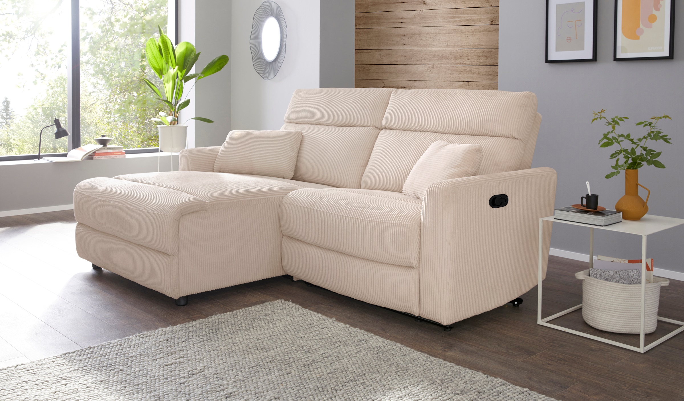 INOSIGN Ecksofa »JENNA, L-Form, 209cm, manuelle u. elektrische Funktion, mit USB A/C,«, Liegefunktion 105°-150°, Federkern, Cord