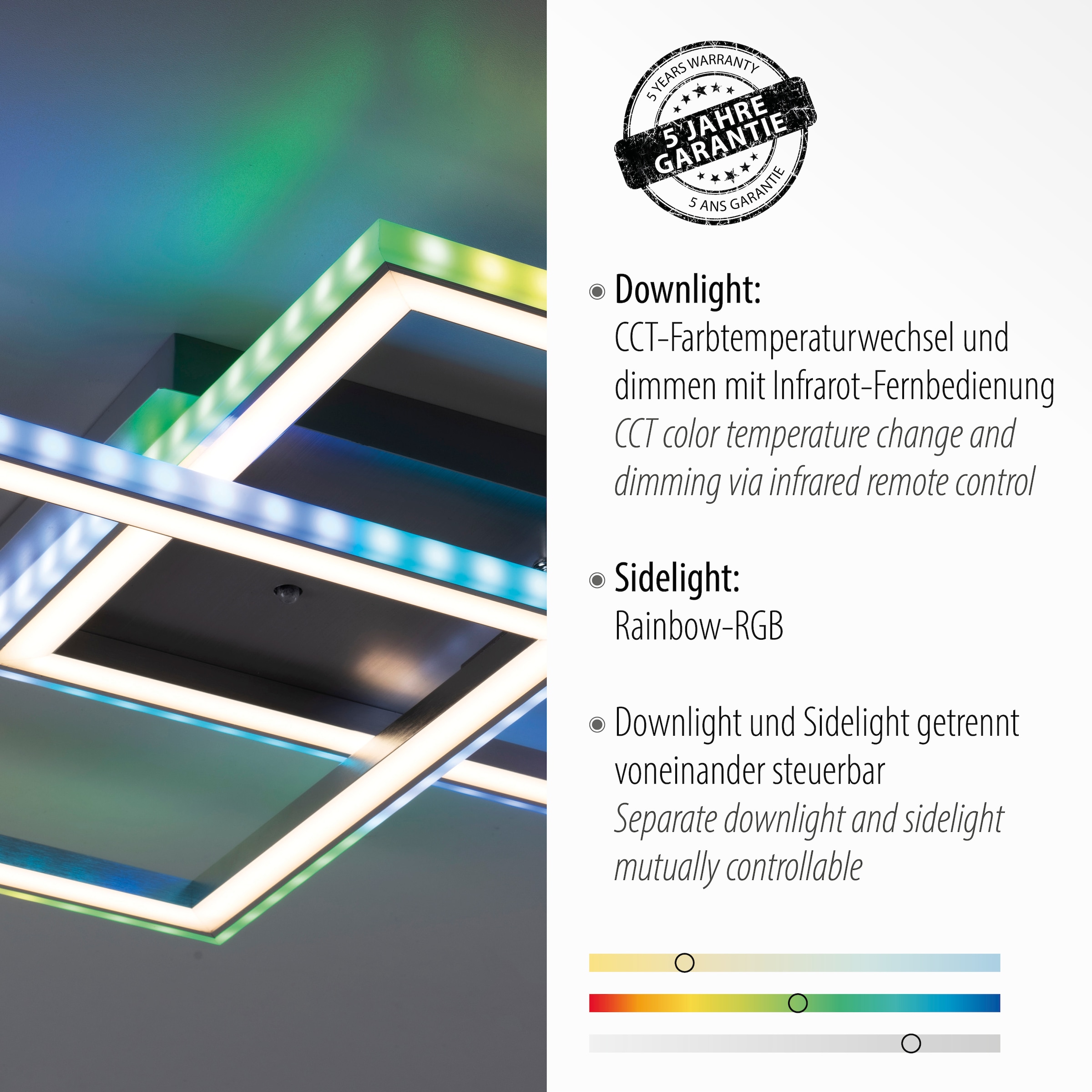 Leuchten 2 3 dimmbar inkl., mit LED, flammig-flammig, kaufen Infrarot Jahren Direkt Deckenleuchte | - online Garantie RGB-Rainbow, »FELIX60«, CCT über Fernbedienung, XXL