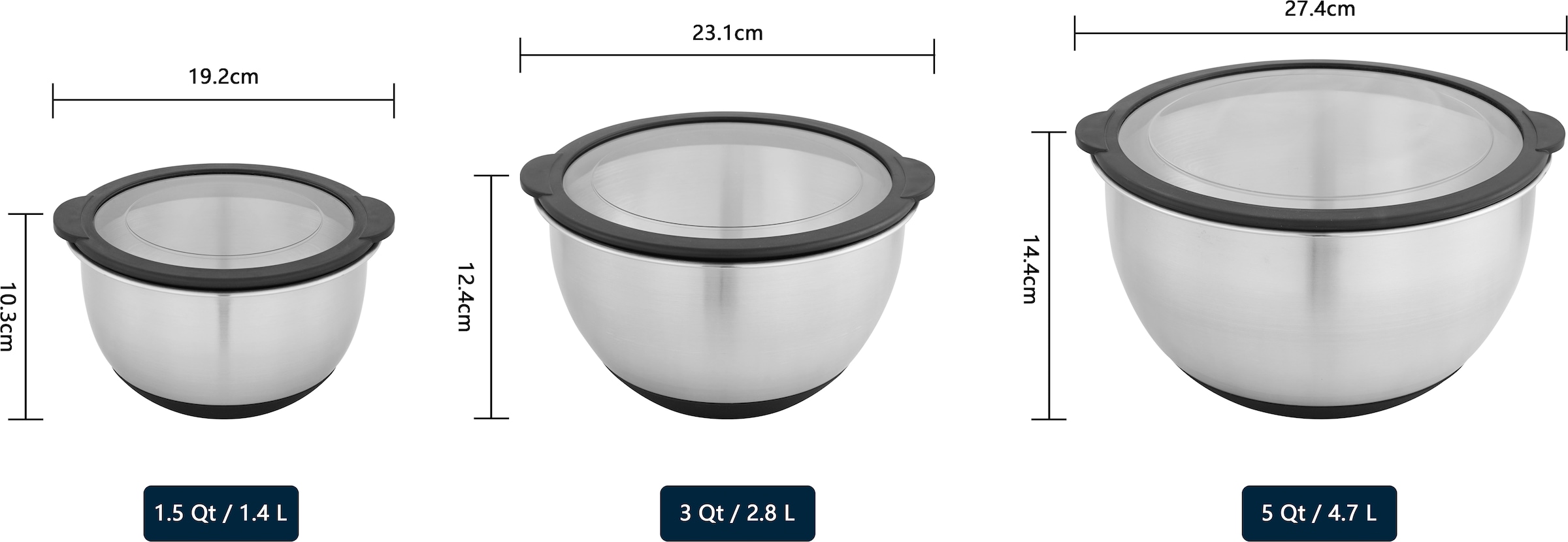 OTTO home Schüssel »Sissela, inkl. Deckel, Ø 16 / 20 / 24 cm« 3 aus Edelstahl 18/10 Ideal zum Zubereiten, Lagern und Servieren von Speisen