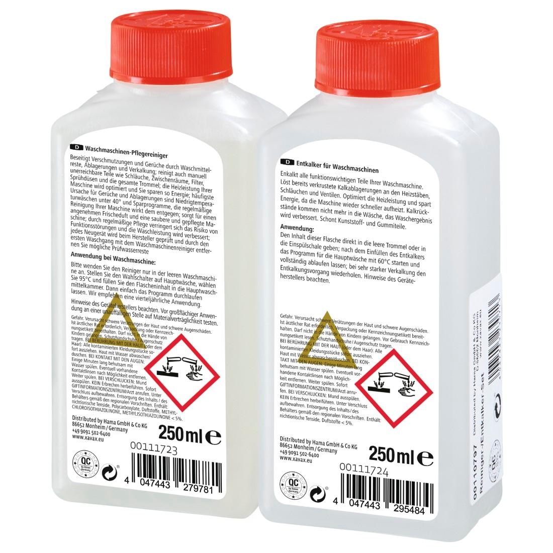 Xavax Reinigungs-Set, Waschmaschinen Pflege, 2 x 250 ml Maschinenpfleger