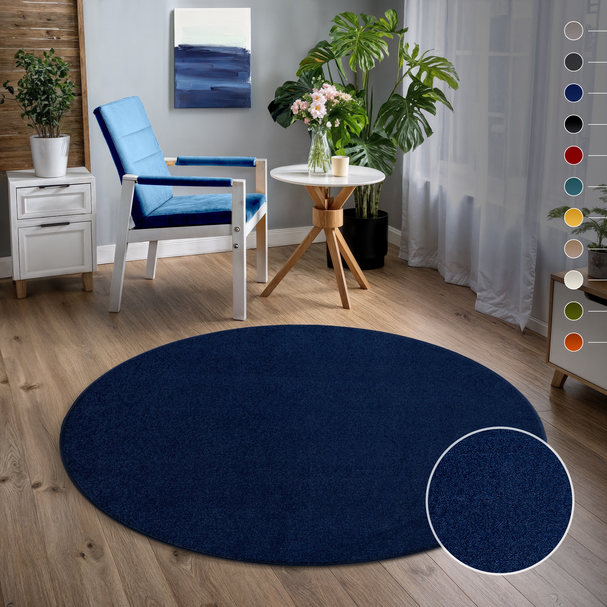 Sanat Teppich "UNI, auch als Läufer und Rund" rund 13 mm Höhe robuster Kurzflorteppich, große Farbauswahl, Wohnzimmer, alle Räume