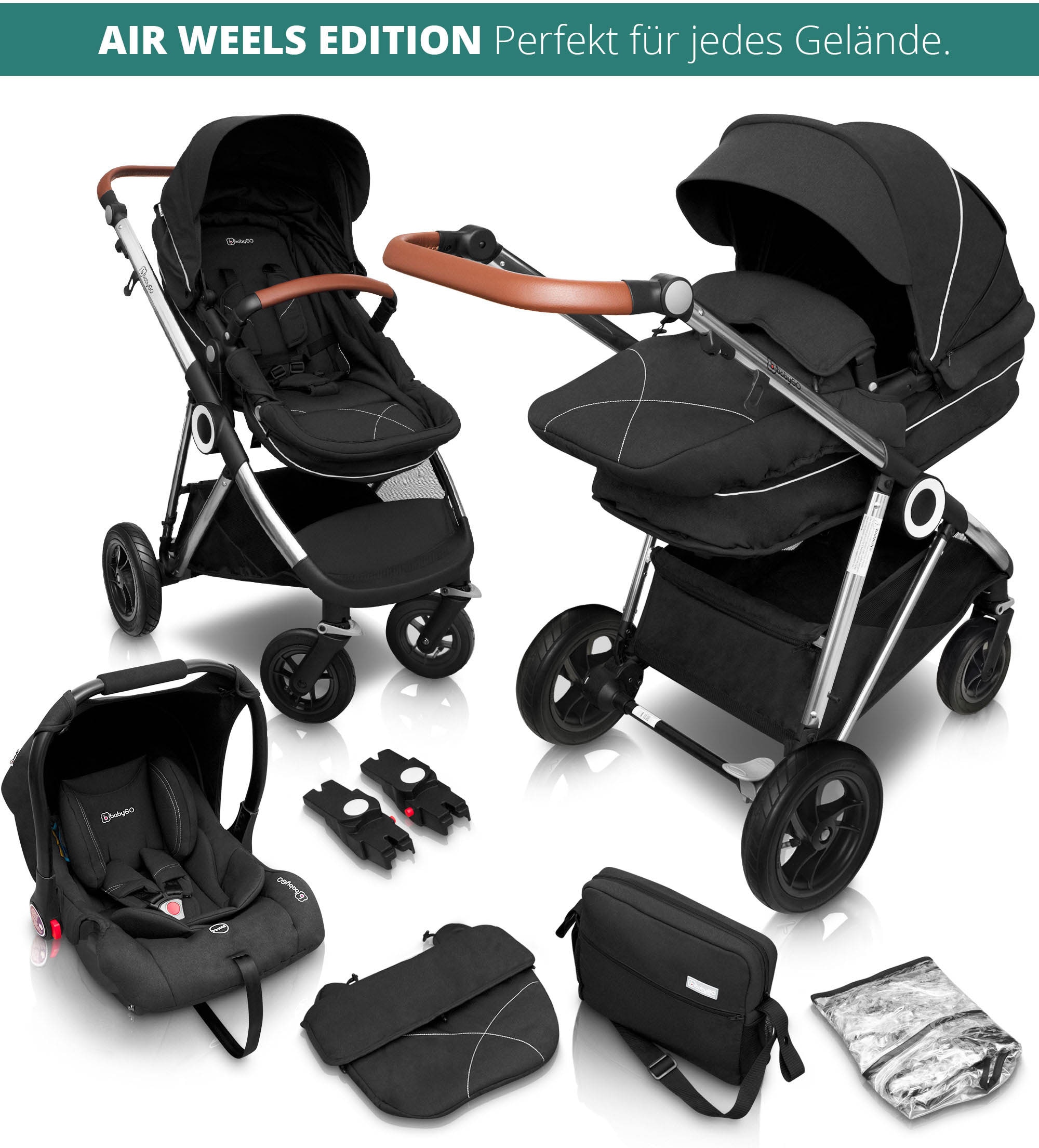 Kombi-Kinderwagen »Halime AIR 3in1, Anthracite Silver«, mit Luftreifen, inkl....