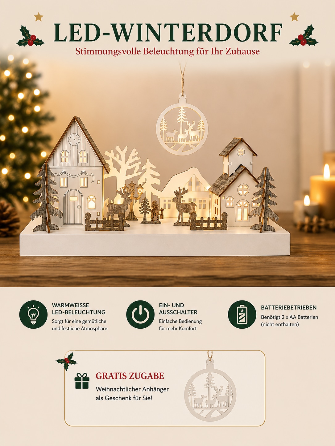 OTTO home Weihnachtsdorf »Weihnachtsdeko« integrierte Beleuchtung, Weihnachtslandschaft aus Holz