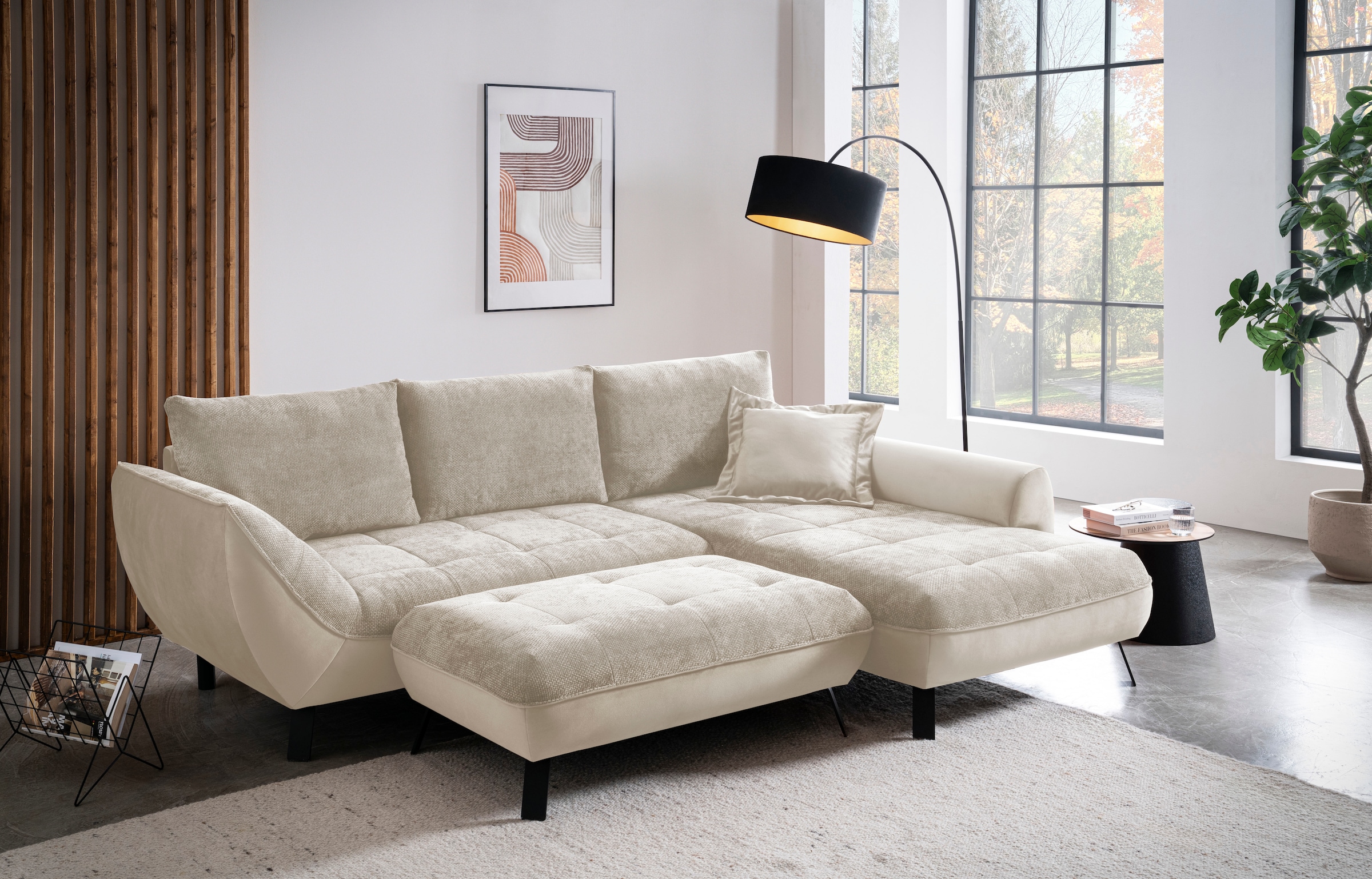 exxpo - sofa fashion Ecksofa »Bellinii, Materialmix, Strukturbezug und pflegeleichter Microvelours«, bequem und modern, Materialmix, L-Form
