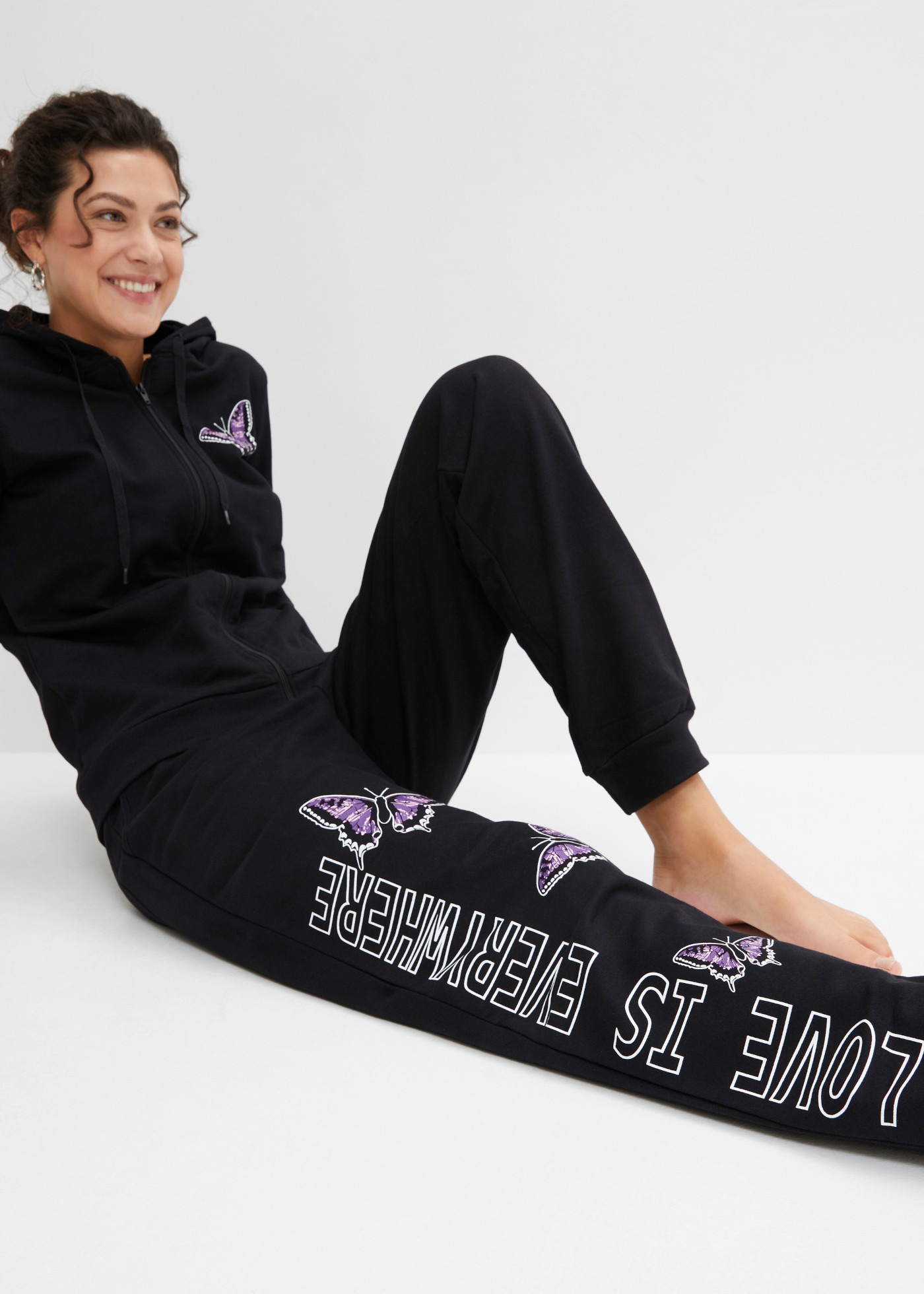 bonprix Hausanzug Set,  aus Baumwolle, Loose Fit, mit Bindeband, im Casual-Stil