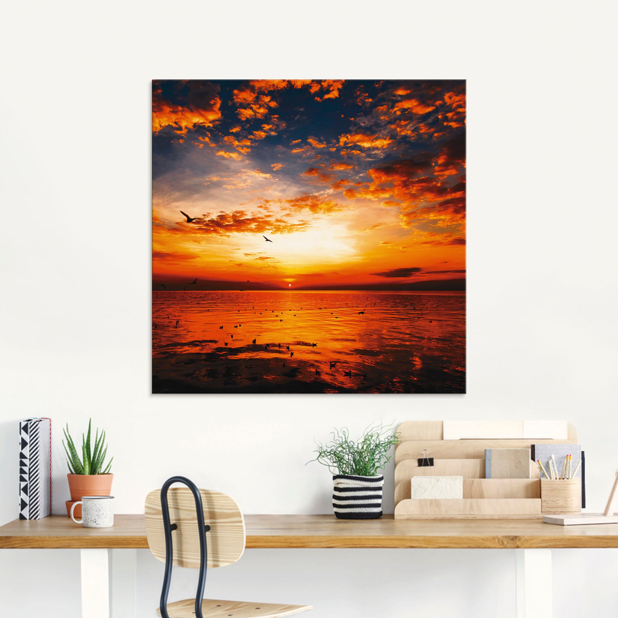 Artland Glasbild bequem verschiedenen »Sonnenuntergang mit Sonnenaufgang Himmel«, Strand -untergang, Größen wunderschönem am (1 & in St.), bestellen