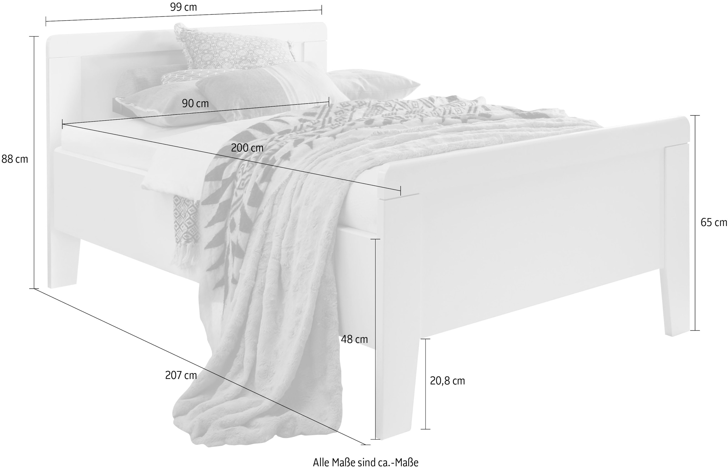 WIEMANN Bett »Bern«, mit 4 Stollenfüßen, 4-fach Liegehöhenverstellung und Holzkopfteil