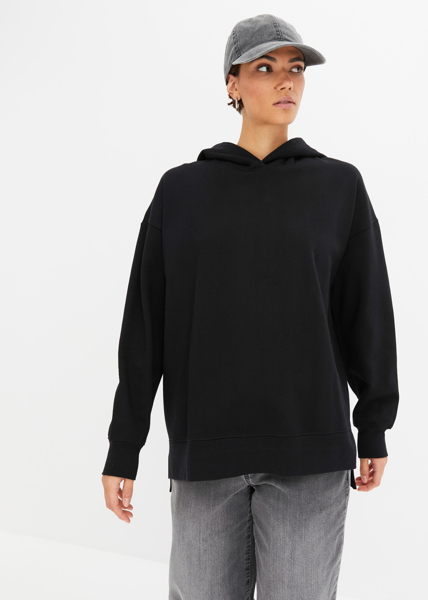 bonprix Hoodie , Oversize-Passform, aus Baumwolle, mit seitlichen Schlitzen
