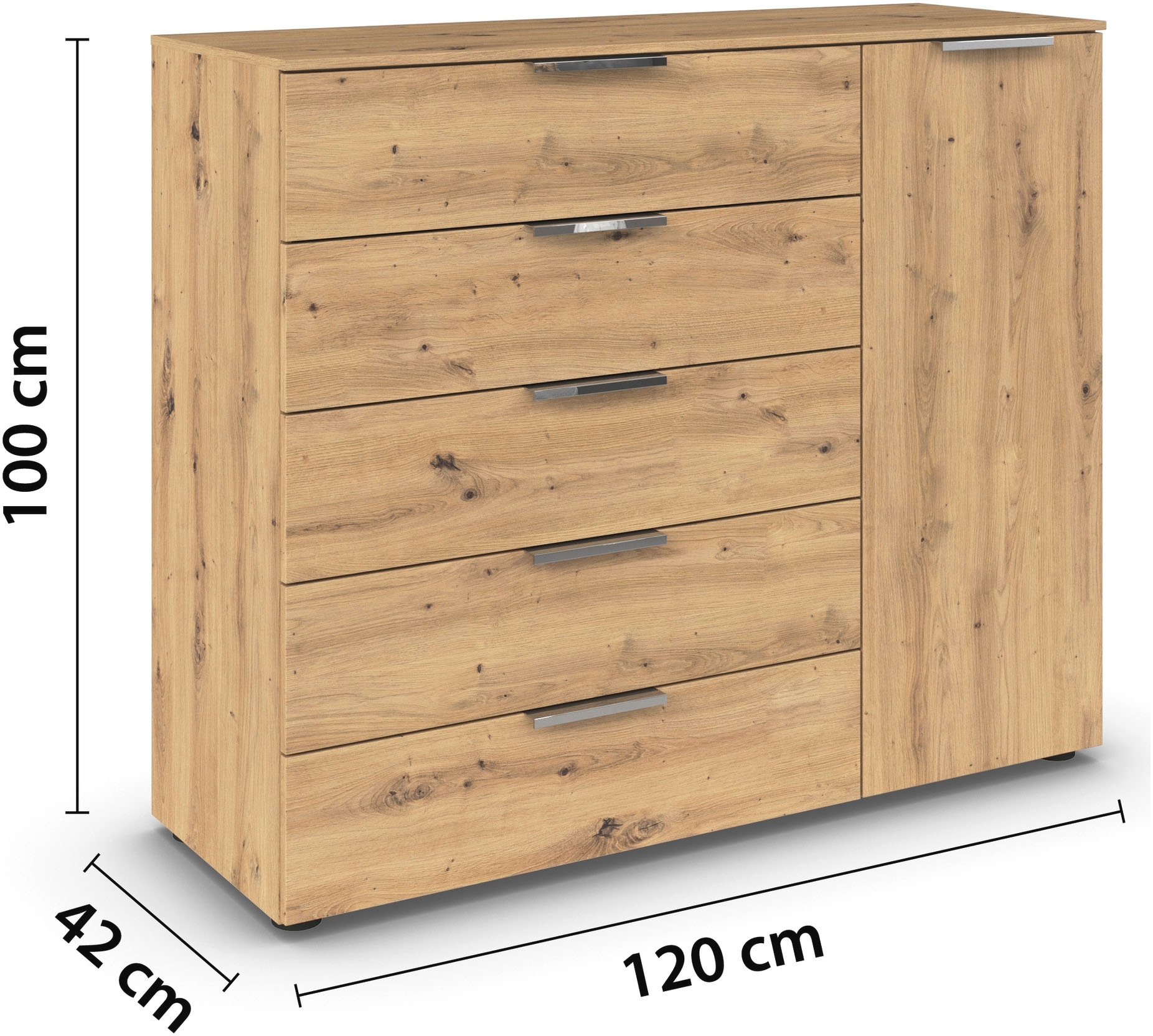 rauch Schubkastenkommode »Kommode Türkommode Sideboard Kombikommode FLIPP« Breite 120 cm mit 2 Einlegeböden,  1-türig mit  5 Schubladen und Soft-Close-Funktion
