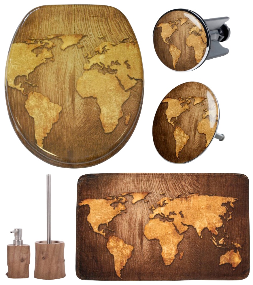 Badaccessoire-Set »World Map«, (Komplett-Set, 6 tlg.), bestehend aus WC-Sitz,...