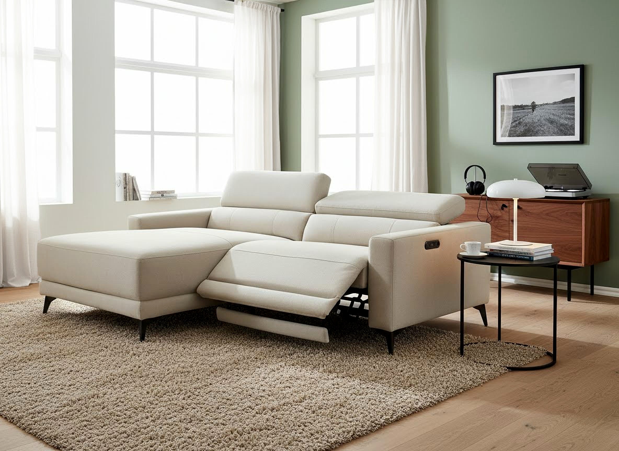 OTTO home Ecksofa »LEWII, L-Form, 213 cm - elektr. Relaxfunktion« mit USB A/C-Anschluss. Federkern, verstellbaren Kopfstützen, Webstoff