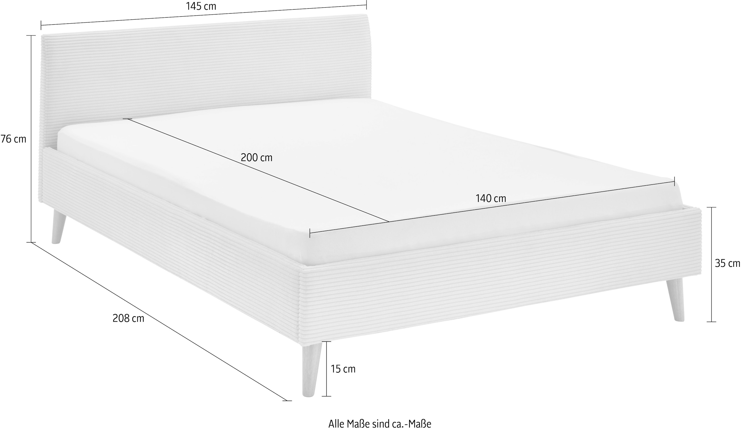 meise.möbel Polsterbett »Wicki«, 140x200cm, Cordstoff