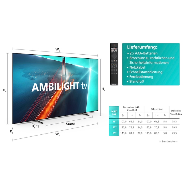 TV-Smart-TV »65OLED708/12«, UNIVERSAL | Philips 3 XXL 164 Ultra Zoll, cm/65 Garantie HD, 4K Jahre OLED-Fernseher ➥ Android TV-Google