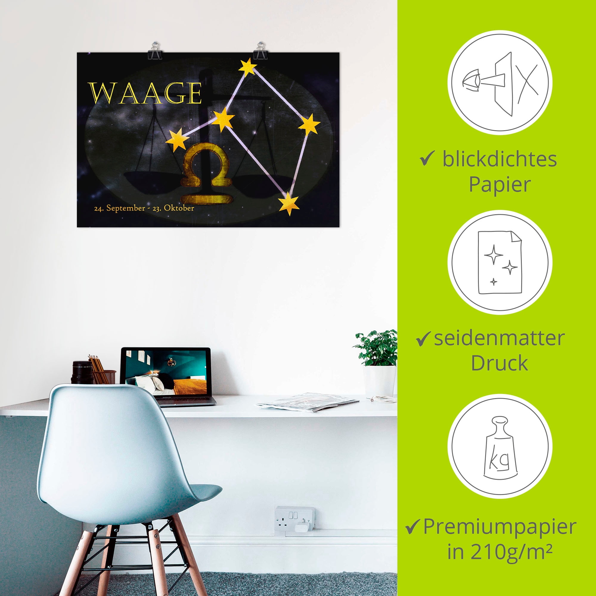 Artland Wandbild »Sternzeichen - Waage«, Bilder von Sternzeichen, (1 St.), als Leinwandbild, Poster, Wandaufkleber in verschied. Größen