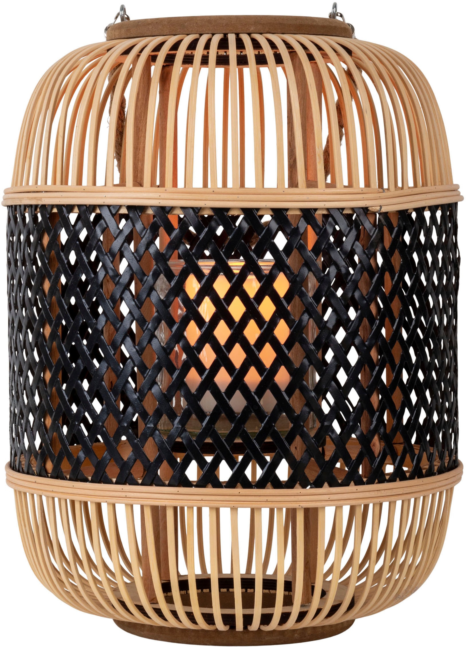 näve LED Dekolicht »Korbinian« 1 Stk. Warmweiß Rattankorb natur/schwarz mit Griff inkl. Solarkerze mit Flammeneffekt