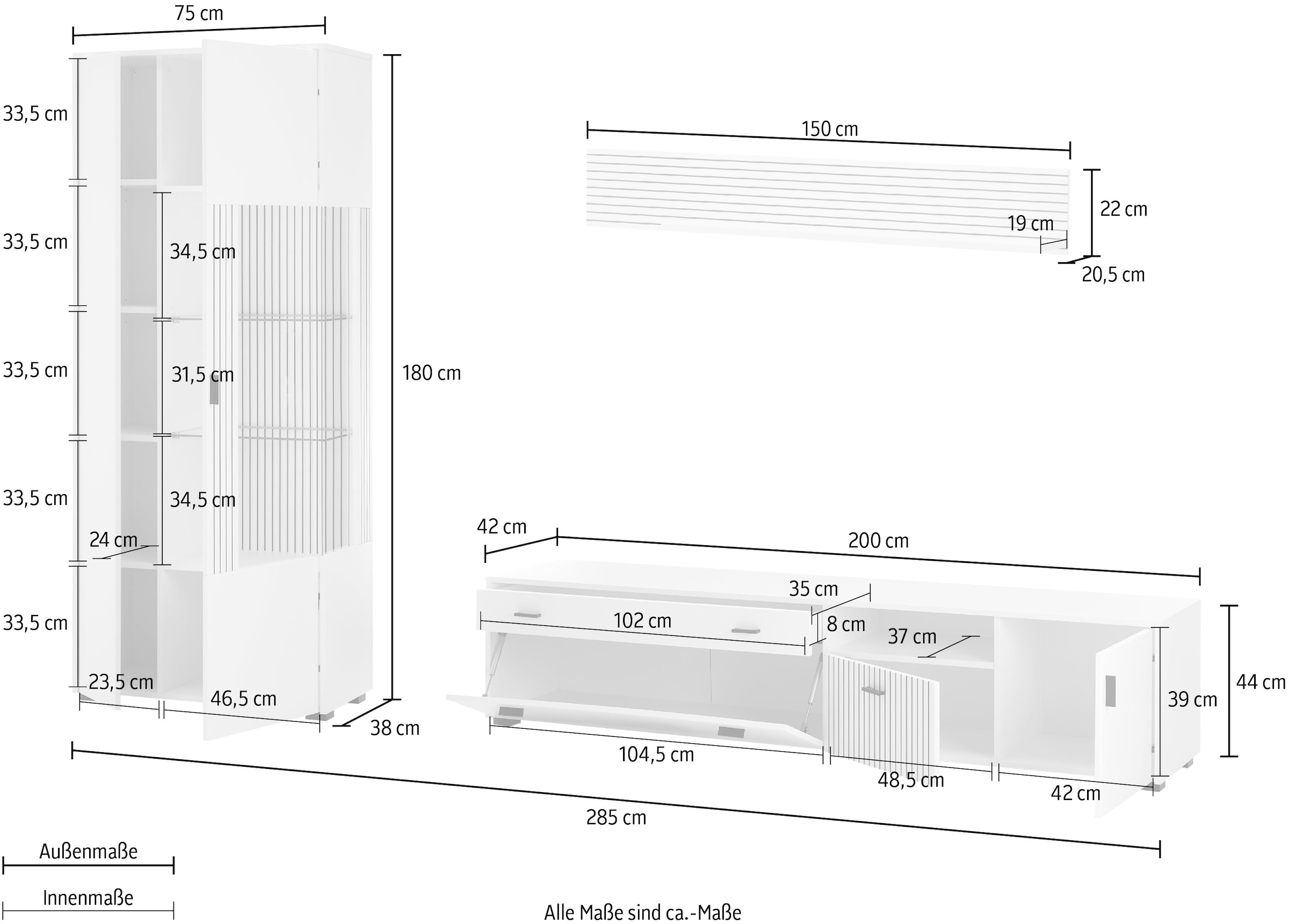 Home affaire Wohnwand »HUDSON« Set, 3 Stk. tlg.
