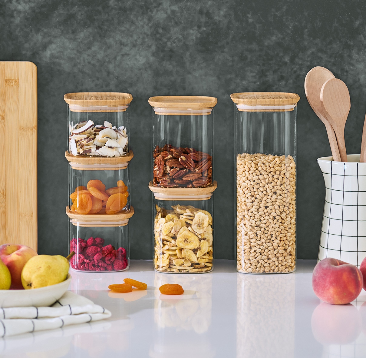 Zeller Present Vorratsglas »Vorratsglas-Set mit Bambusdeckel, 6tlg.« 3x 11x11x9,5 (600 ml), 2x 11x11x14 (950 ml), 1x 11x11x28 (2.150 ml) cm