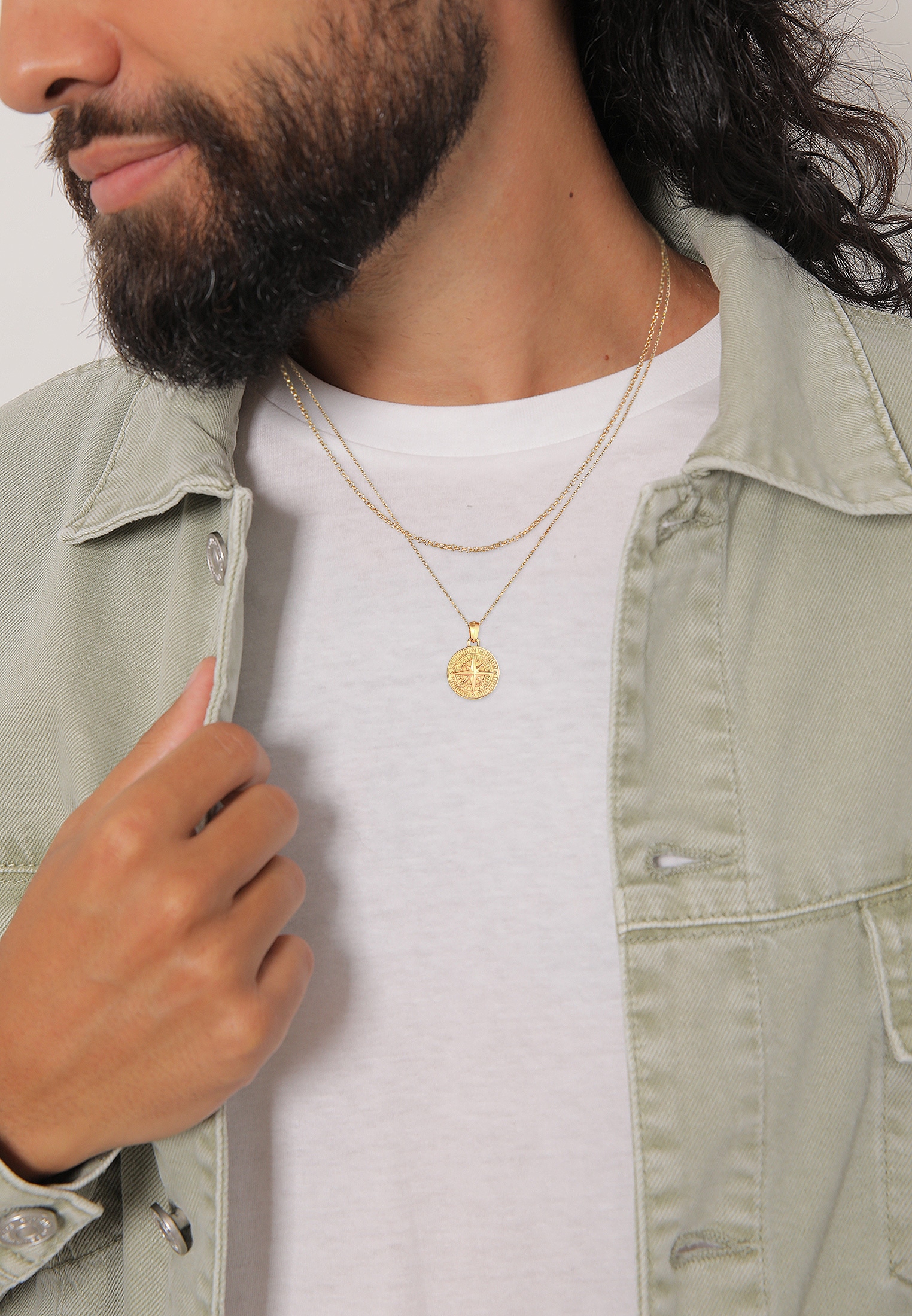 Kuzzoi Kette mit Anhänger »Halskette Herren Layer Kompass Maritim 925 Silber«