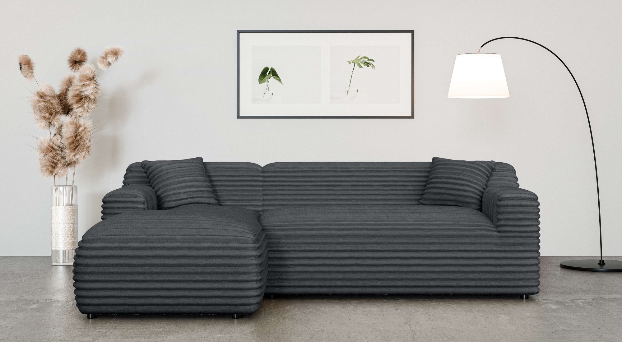 Home affaire Ecksofa »LILLIANA Designsofa, L-Form mit Recamiere rechts/links bestellbar«, L-Form mit Wellenunterfederung, Maße B/T/H: 256/160/76 cm