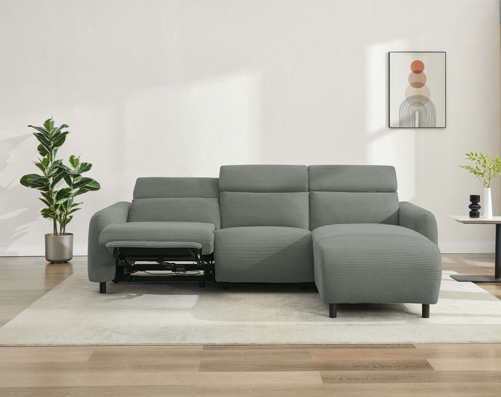 Home affaire Ecksofa »SKAANE in Cord, L-Form, 274 cm, manuelle u. elektrische Funktion,«, rundes Design, Kopfteilverstellung, Federkernpolsterung