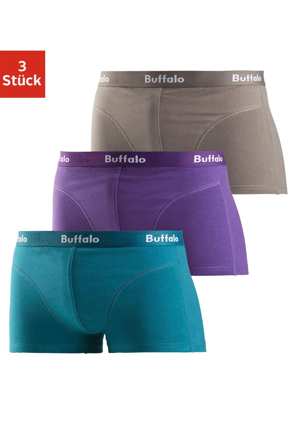 Buffalo Boxershorts, (Packung, 3 St.), in Hipster-Form mit Overlock-Nähten vorn