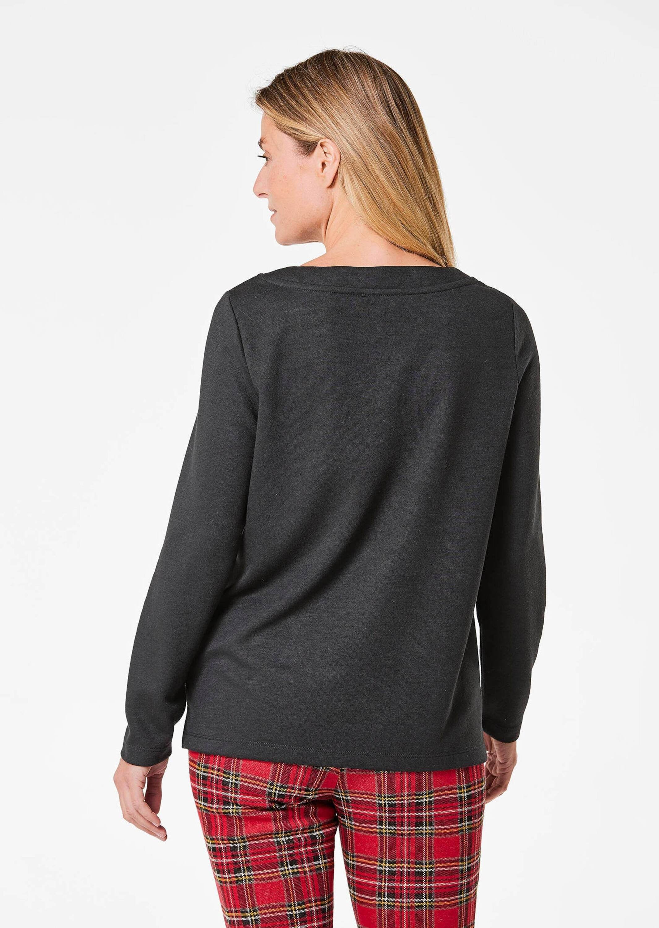 GOLDNER Print-Shirt »Kurzgröße Kurzgröße - Sweatshirt mit halsfernen Kragen und Tunnelzug«