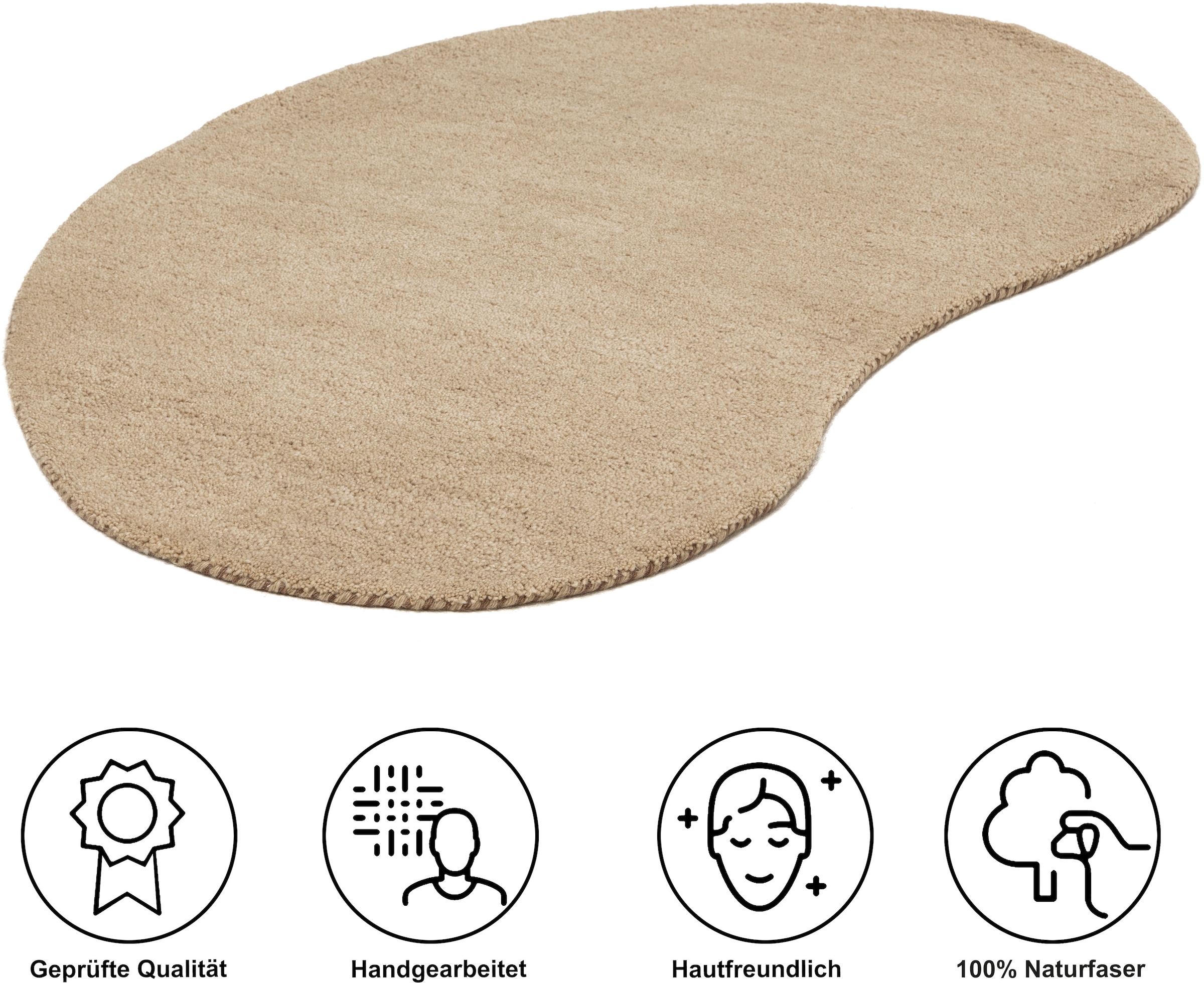 THEKO Wollteppich »Gabbeh Uni, Handgefertigt, Teppich, meliert, reine Wolle,« oval 14 mm Höhe Schlafzimmer, Wohnzimmer, Esszimmer, auch als Läufer, eckig  oder rund