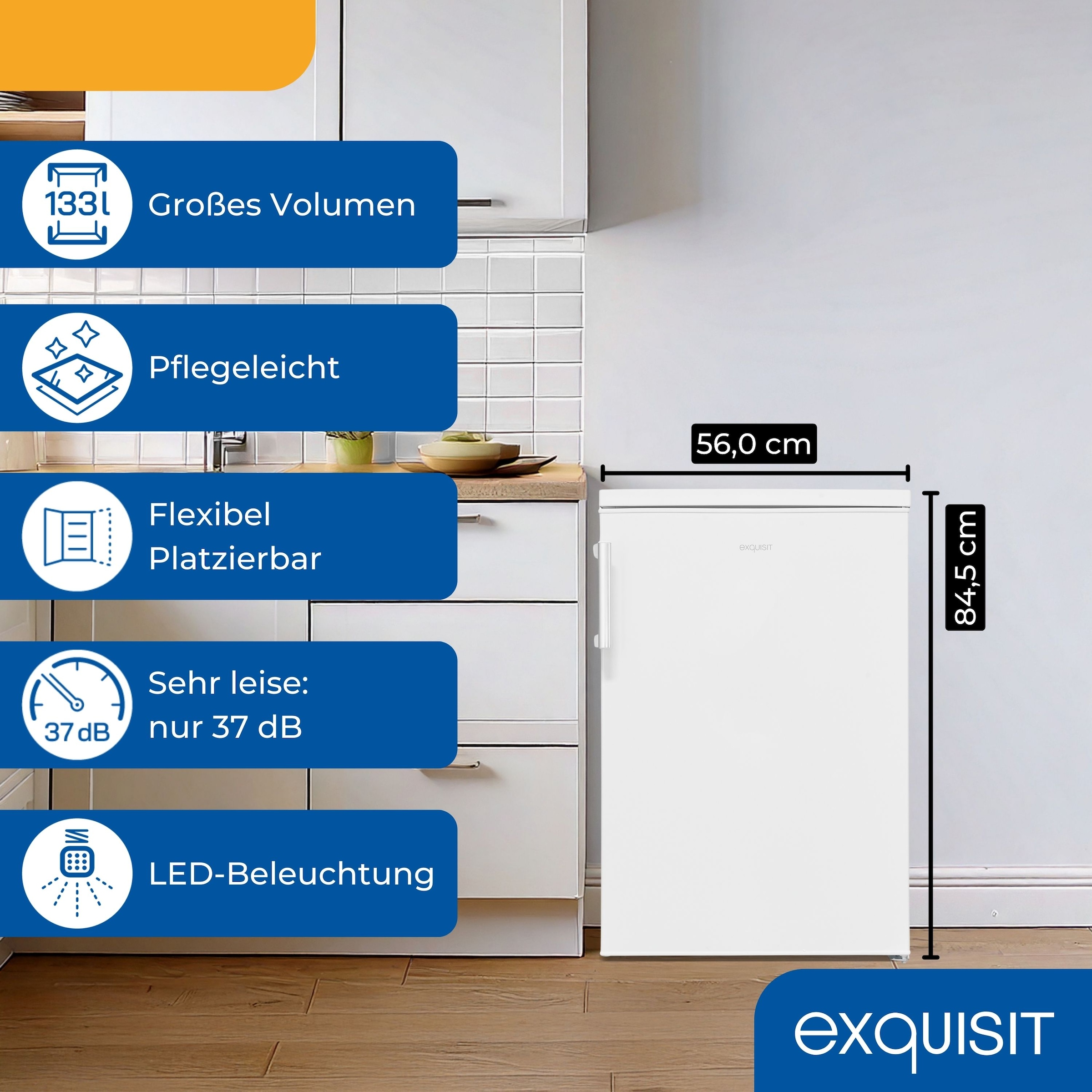 exquisit Kühlschrank »KS16-V-H-010C weiss« 84,5 cm hoch 56 cm breit Sparsam, leise & praktisch: 133 L Mini-Kühlschrank für 1–2 Personen