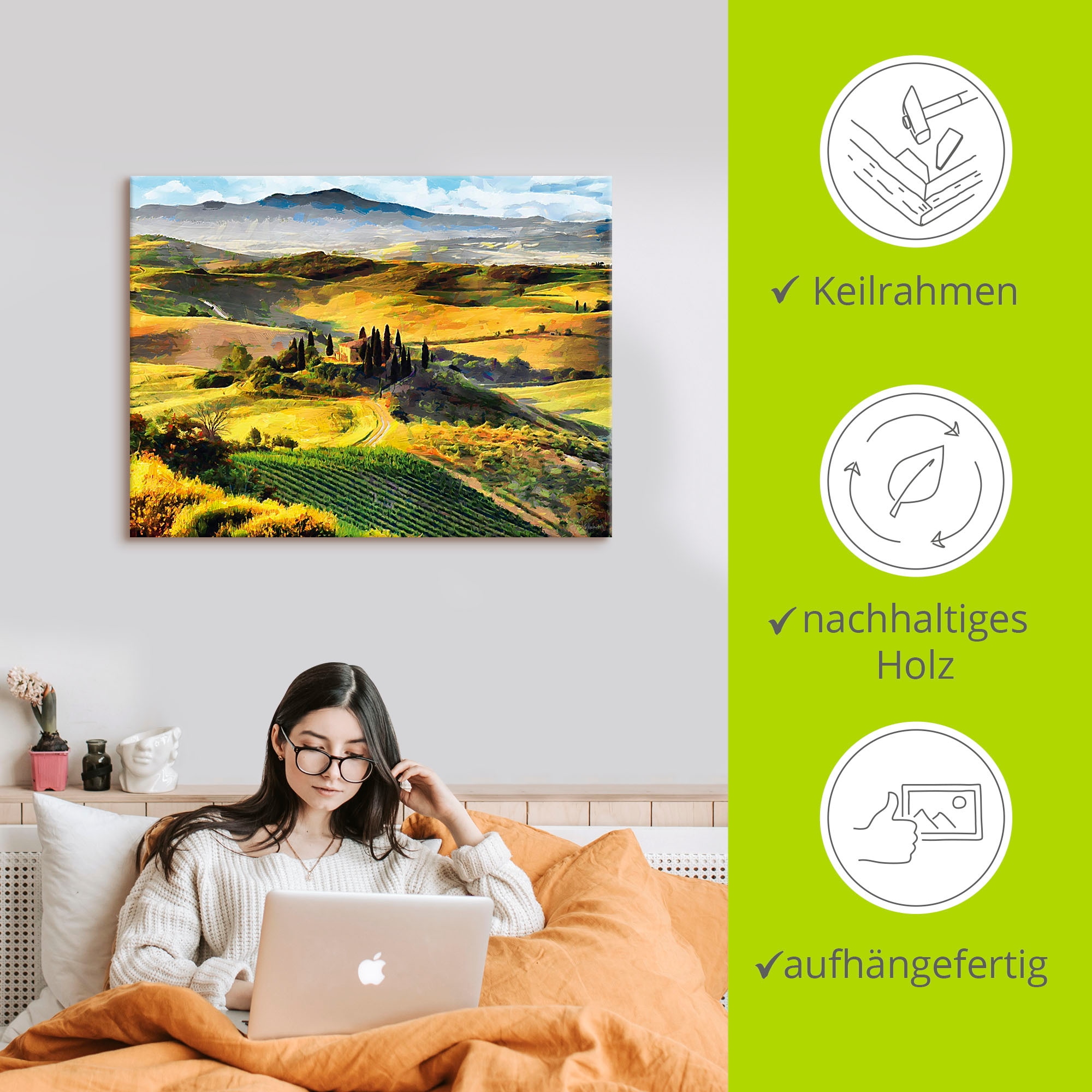 Artland Wandbild »Toskana von oben«, Bilder von Europa, (1 St.), als Leinwandbild, Poster in verschied. Größen