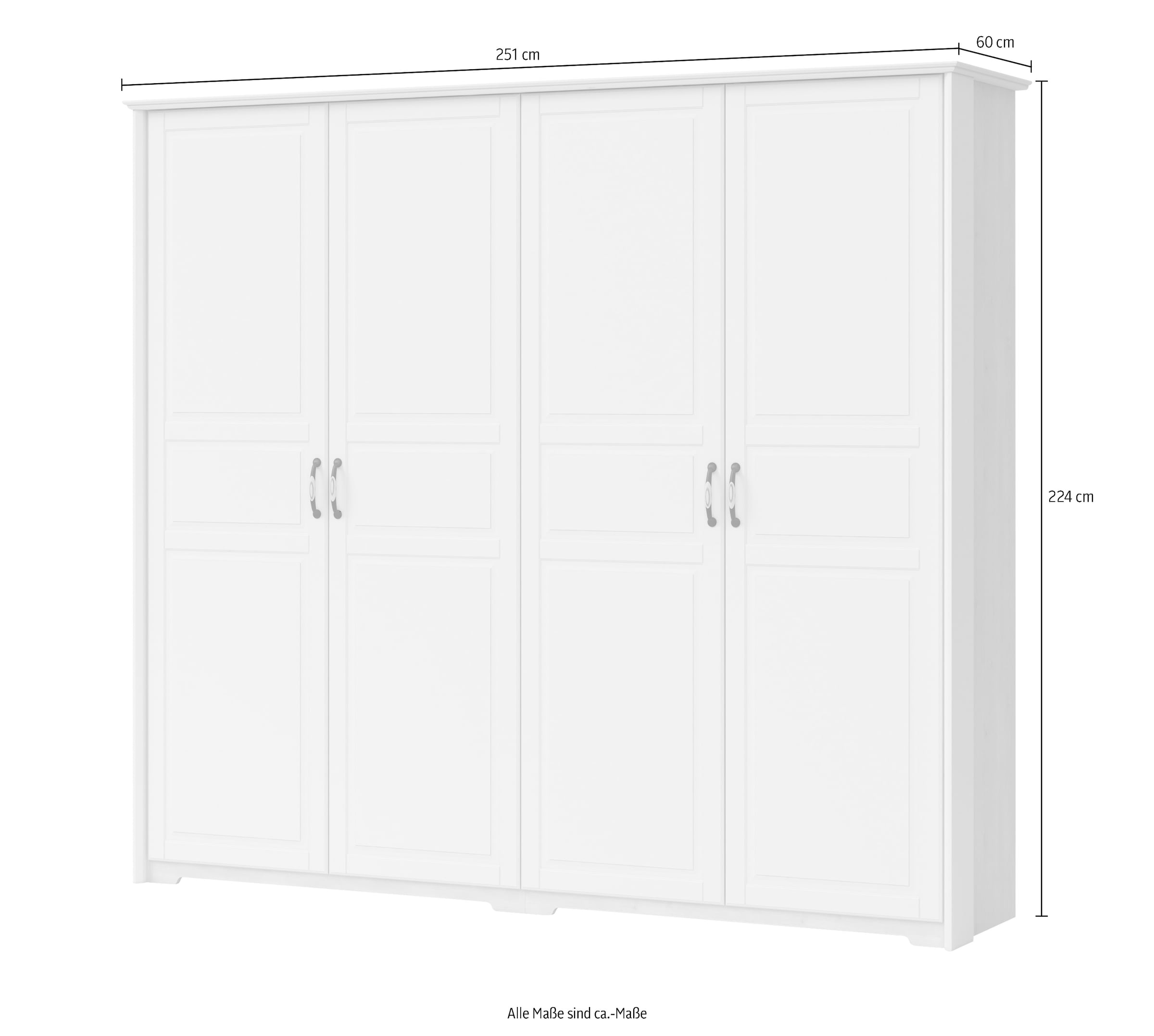 Home affaire Kleiderschrank »Evergreen, wahlweise in 3 Breiten, Höhe 224cm!«, (besonders dekorierter Metallgriff, Kasettenoptik in der Front), im klassischen Landhausstil,FSC-zertifiziert,hochwertige UV Lackierung
