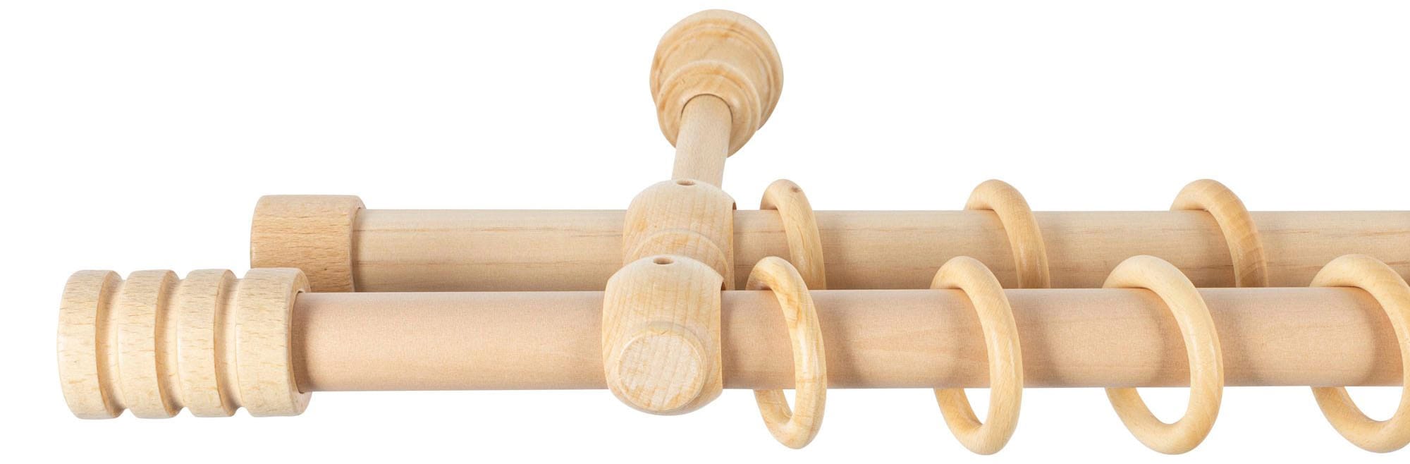 SN DECO GROUP Gardinenstange »Pisa«, 2 läufig-läufig, Fixmaß, 28 mm, Holz, verschiedene Längen und Farben, Komplettset