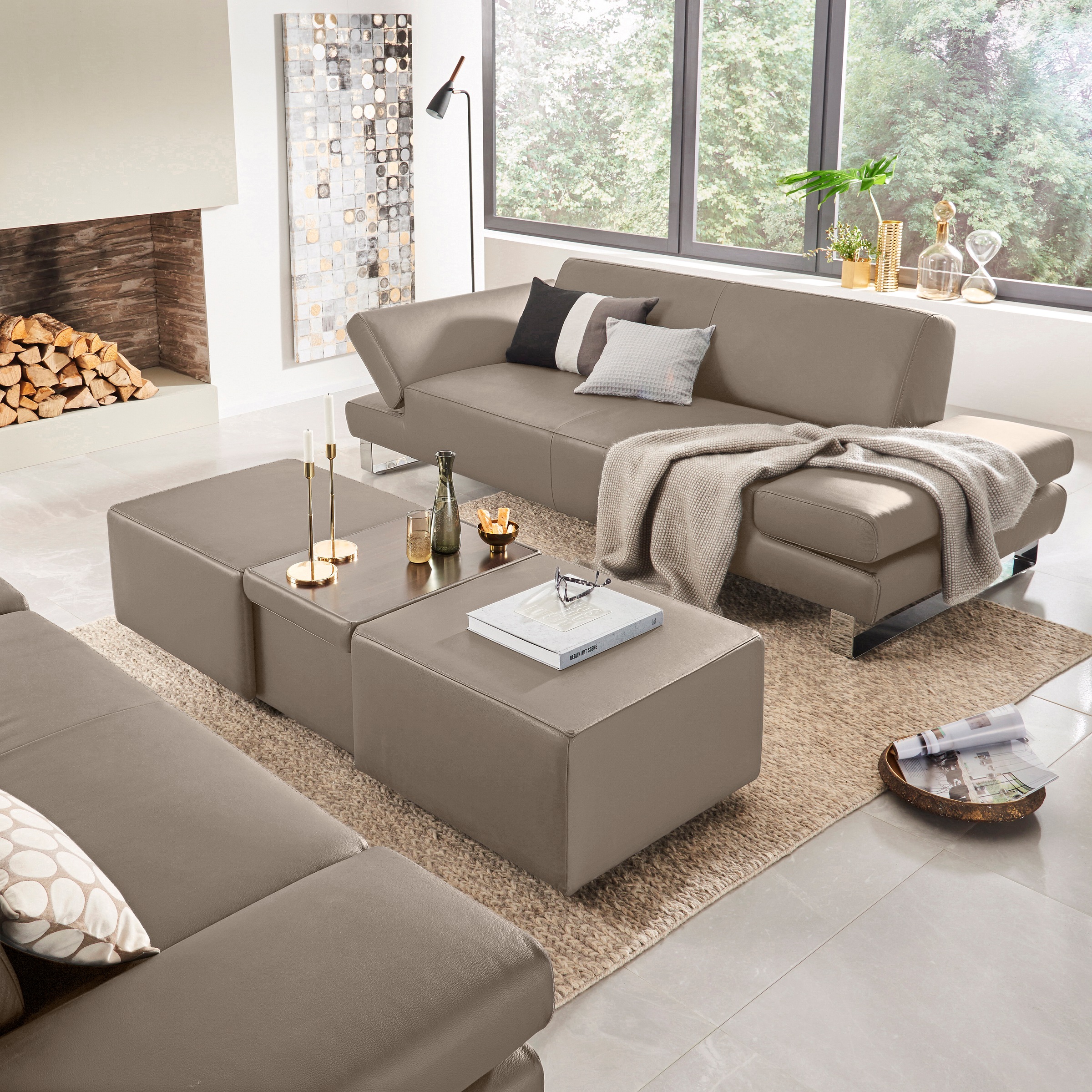 W.SCHILLIG 3-Sitzer »taboo Designsofa mit hohem Sitzkomfort«, mit Normaltiefe, inklusive Armlehnenverstellung, mit Kontrastnaht