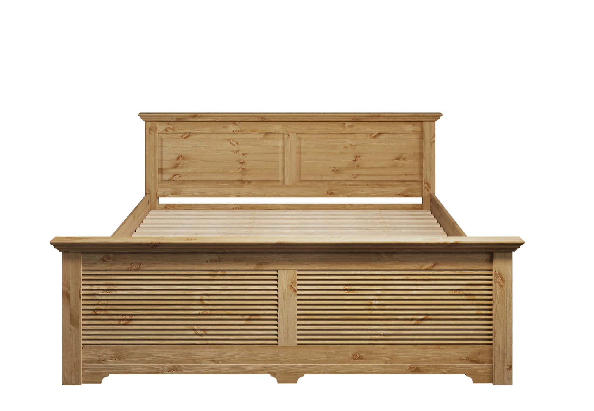 Home affaire Bett »Rauna, Landhausstil, edles Design mit Lamellen und Kassetten, 2 Farben«, (Breite/Belastbarkeit 180cm=220 KG, 90cm=120KG), FSC® zertifiziertes Kieferholz, massive Qualität mit Lattenrost