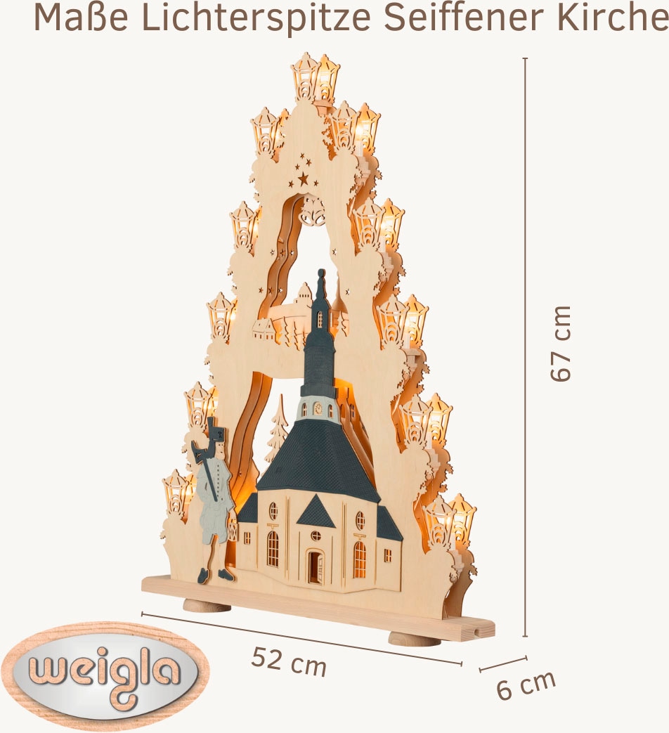 Weigla Lichterbogen »Seiffener Kirche, große Lichterspitze aus Holz,«, Erzgebirge garantiert, Weihnachtsdeko Innen, Weihnachtsbeleuchtung